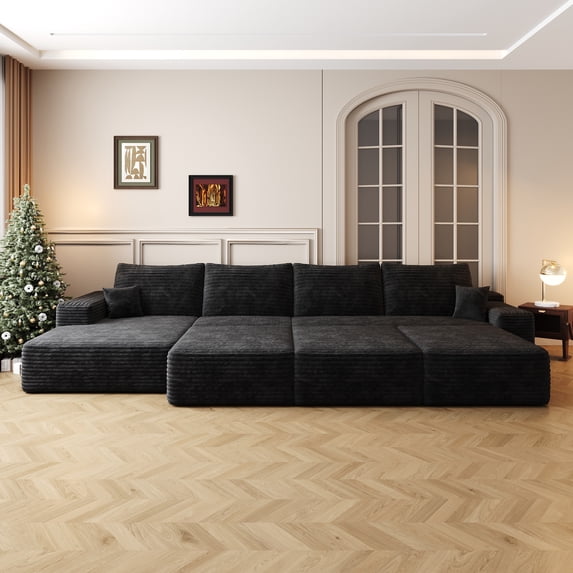 MAYEERTY 135" Large Size Modular Cloud Sofa 6 Seats for Living Room,No Assembly Required,Black