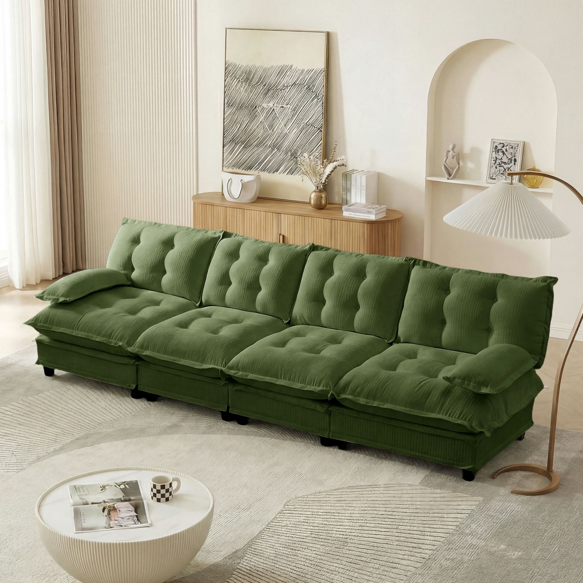 MAYEERTY 138 Inch Cloud Sectional Sofa, 4-Seater Chenille Modular Couch, Solid Wood & Metal Frame for Living Room Home Apartment