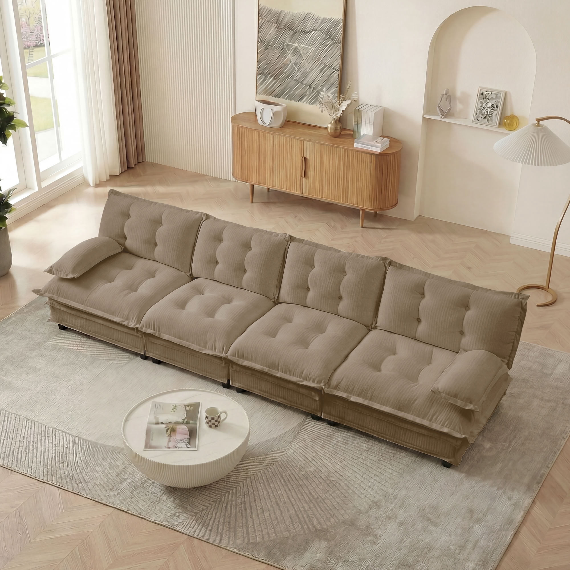 MAYEERTY 138 Inch Cloud Sectional Sofa, 4-Seater Chenille Modular Couch, Solid Wood & Metal Frame for Living Room Home Apartment