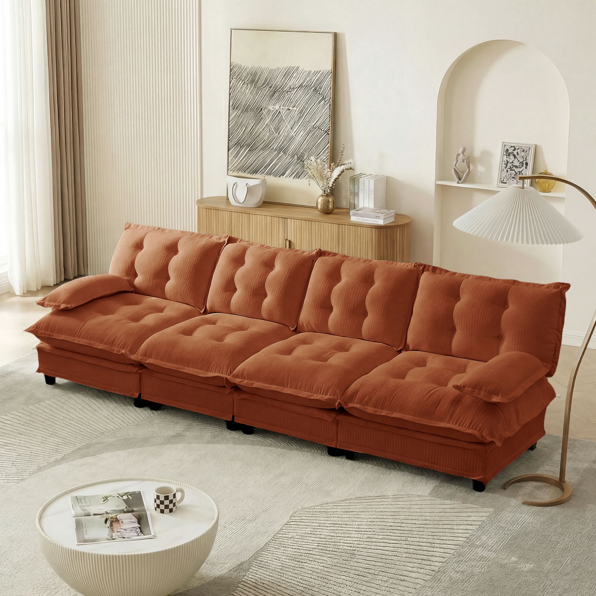 MAYEERTY 138 Inch Cloud Sectional Sofa, 4-Seater Chenille Modular Couch, Solid Wood & Metal Frame for Living Room Home Apartment
