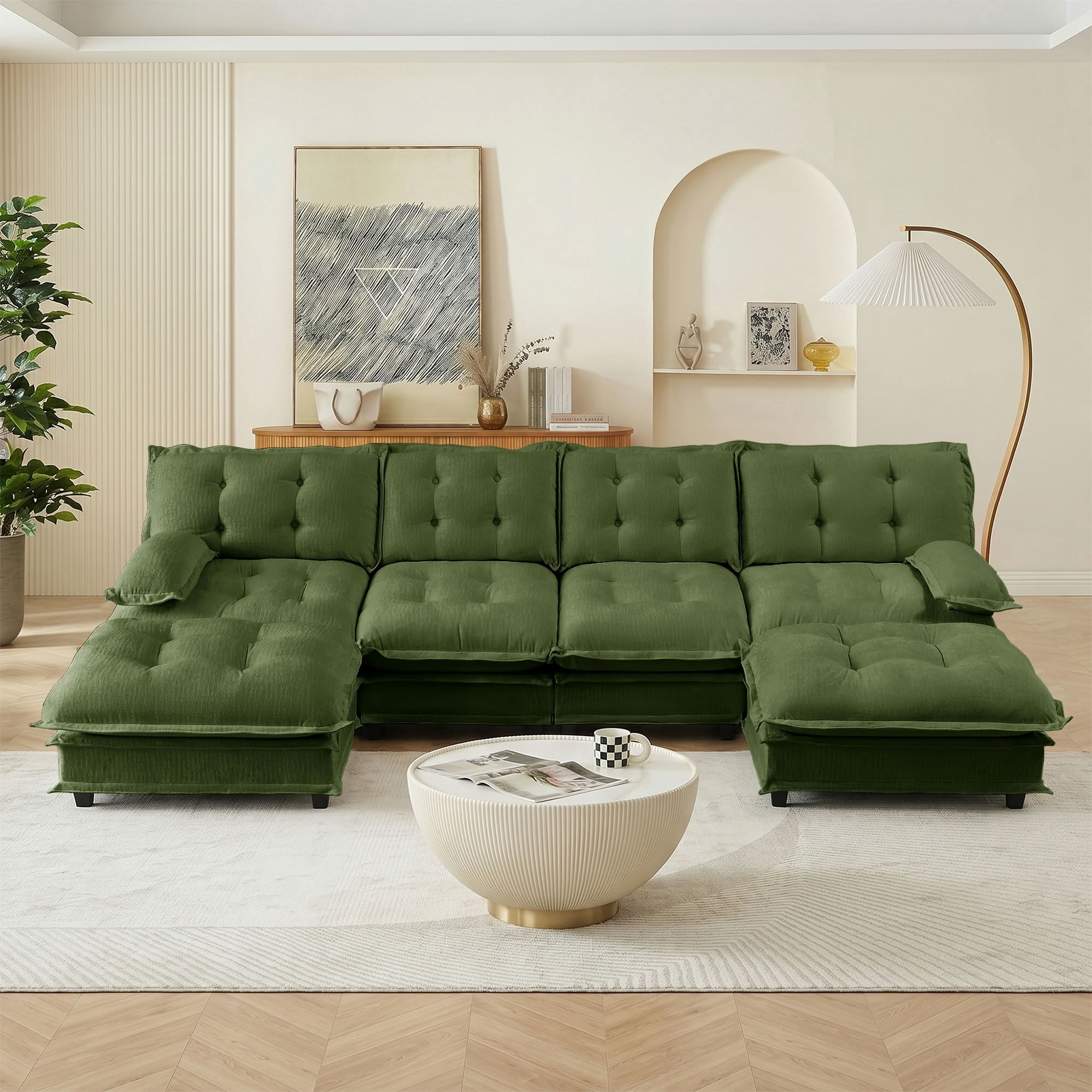 MAYEERTY 138 Inch Modular Sectional Sofa with 2 Ottomans, U-Shaped 4-Seater Chenille Couch for Living Room Bedroom Apartment