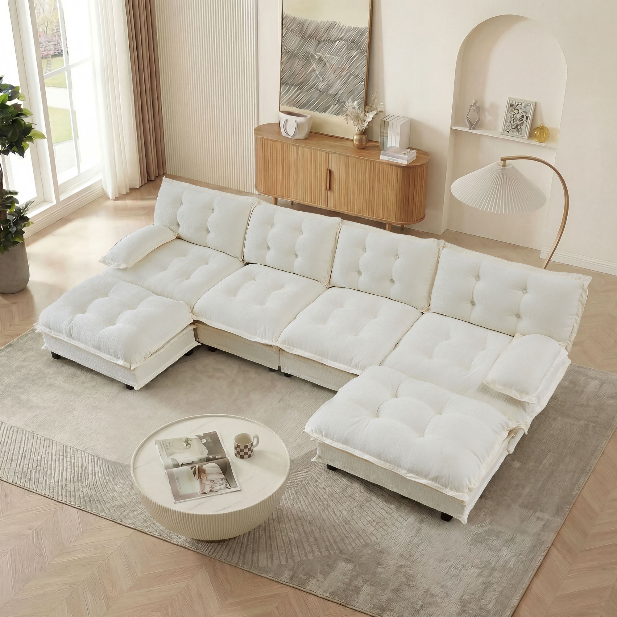 MAYEERTY 138 Inch Modular Sectional Sofa with 2 Ottomans, U-Shaped 4-Seater Chenille Couch for Living Room Bedroom Apartment