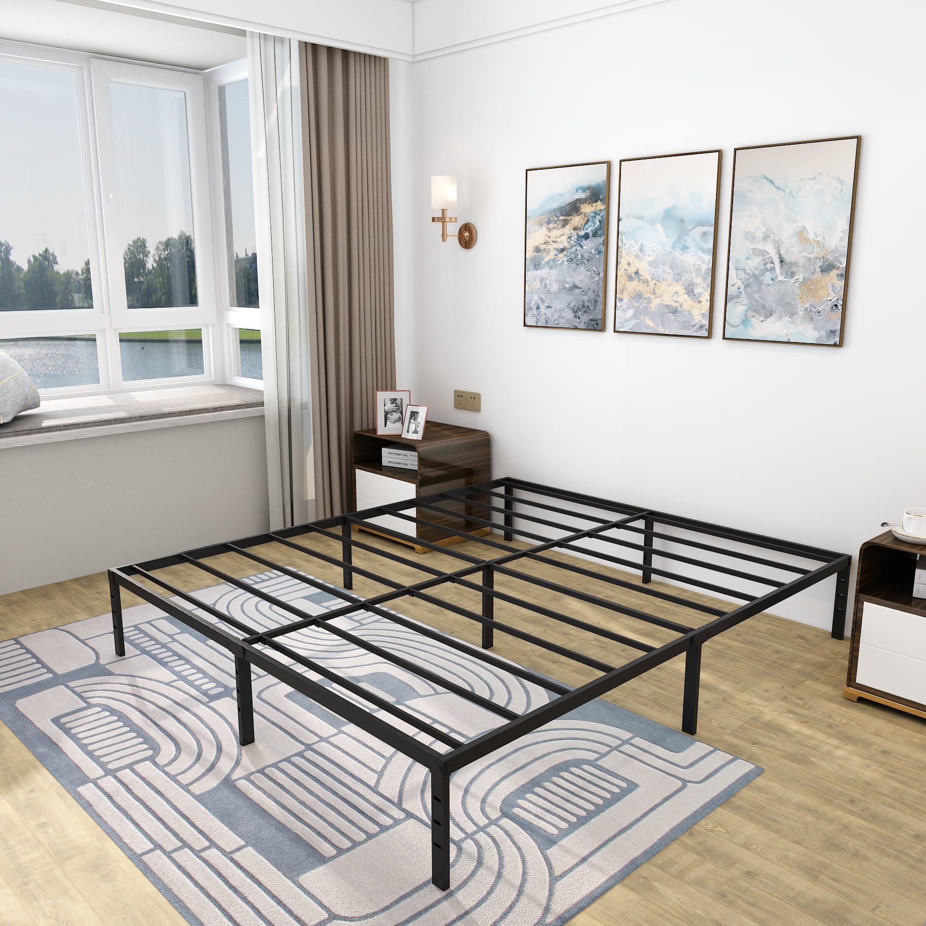 MAYEERTY 14" Full Metal Bed Frame - Heavy Duty, Underbed Storage, No Box Spring, Black​