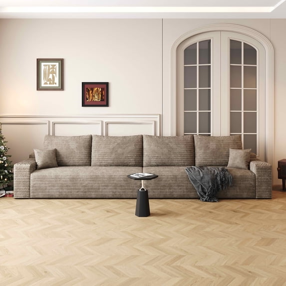 MAYEERTY 140" Cloud Sectional Couch, Deep Seat Modular Sofa, Plush Corduroy Fabric, No Assembly Required, Camel