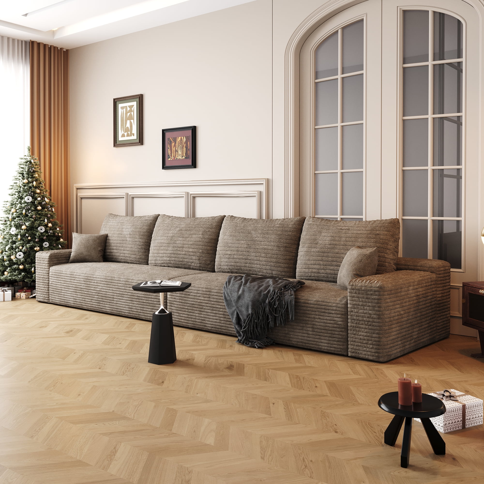 MAYEERTY 140" Cloud Sectional Couch Modern Modular Sofa for Living Room No Assembly Required, Camel