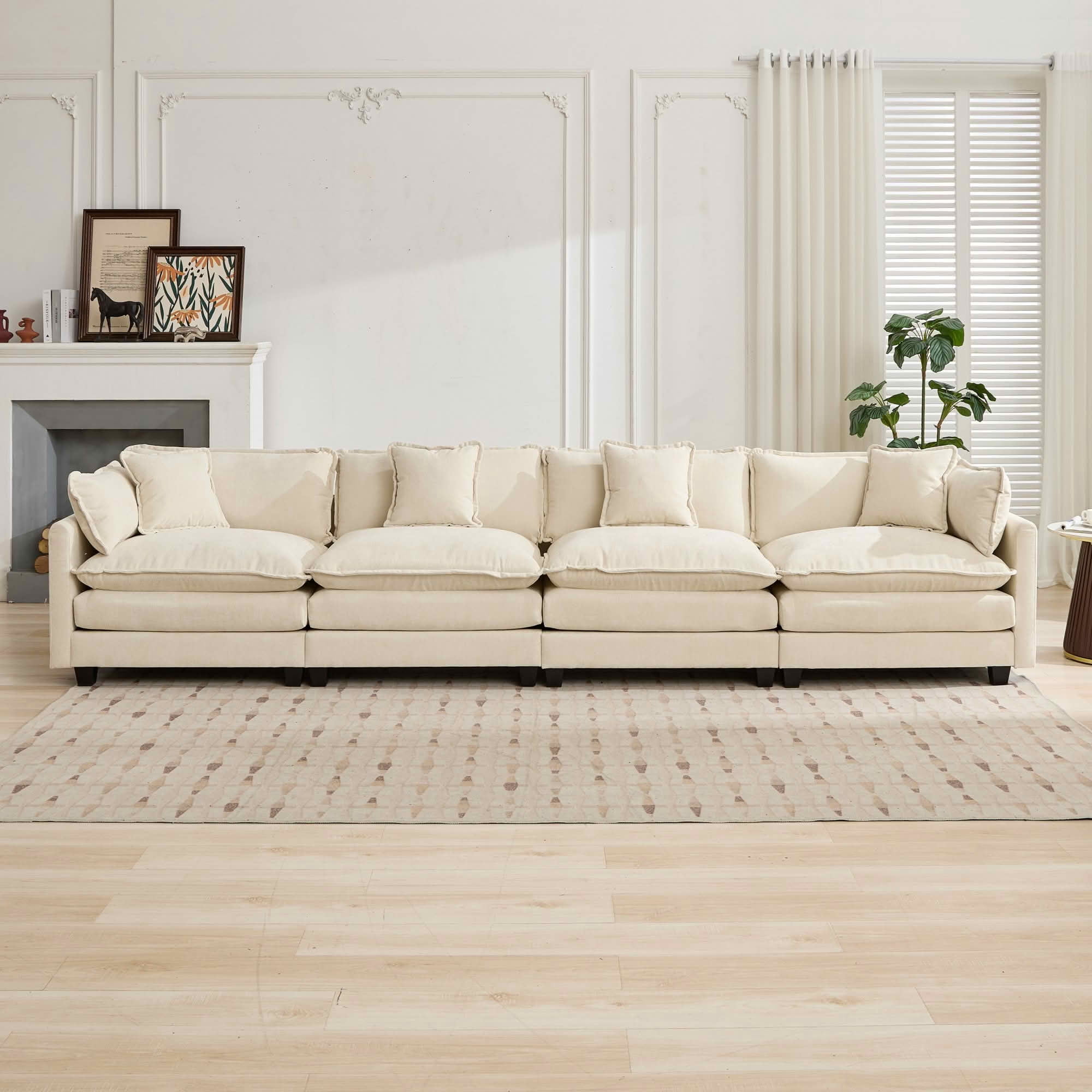 MAYEERTY 149.6 Inch Cloud 4‑Seater Modular Sectional Sofa, Chenille Couch with Double‑Layer Seat Cushion for Home Apartment, Ottoman Not Included