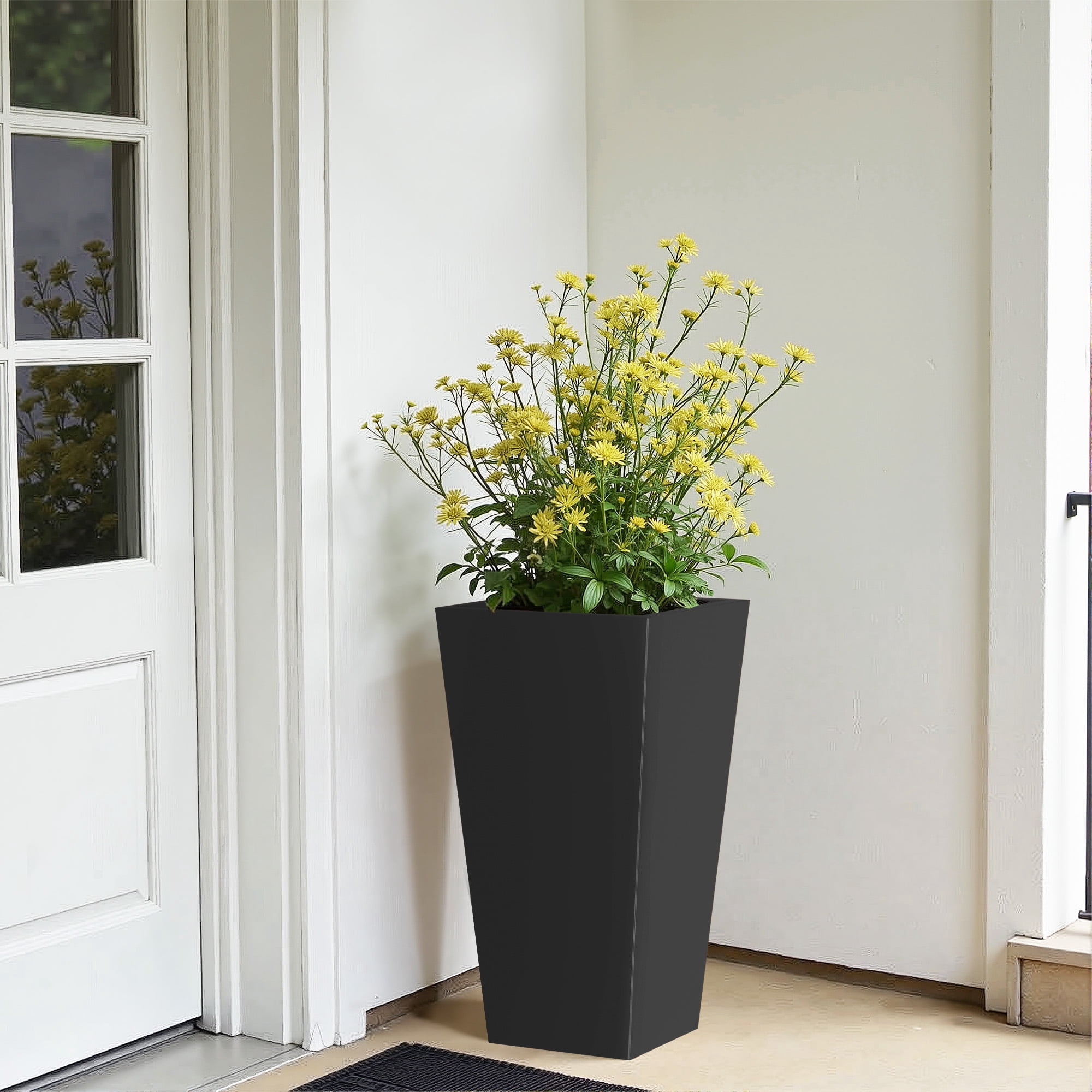 MAYEERTY 15×15 Modern Cone Shape Black Iron Tapered Planter