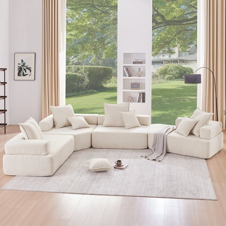 MAYEERTY 156" Oversized U-Shaped Modular Sectional Sofa - Luxury Boucle Convertible Compressed Floor Couch, 4PC Free Combination for Living Room, 2 Colors