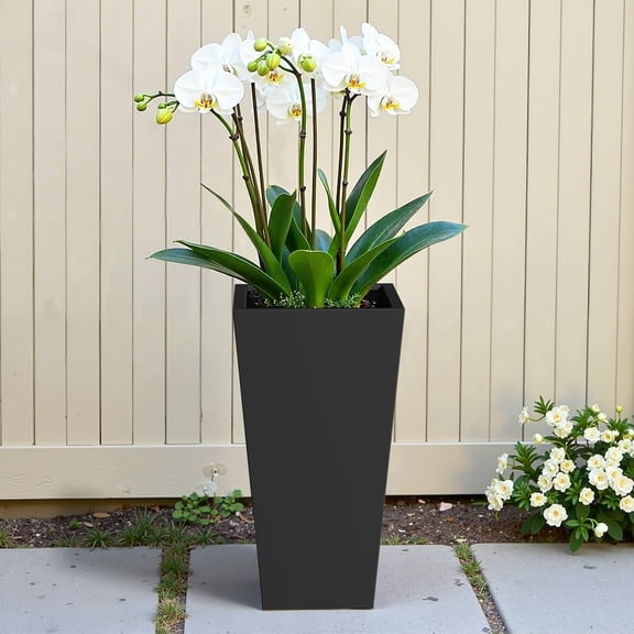 MAYEERTY 15x15in Iron Black Conical Flower Pot for Patio