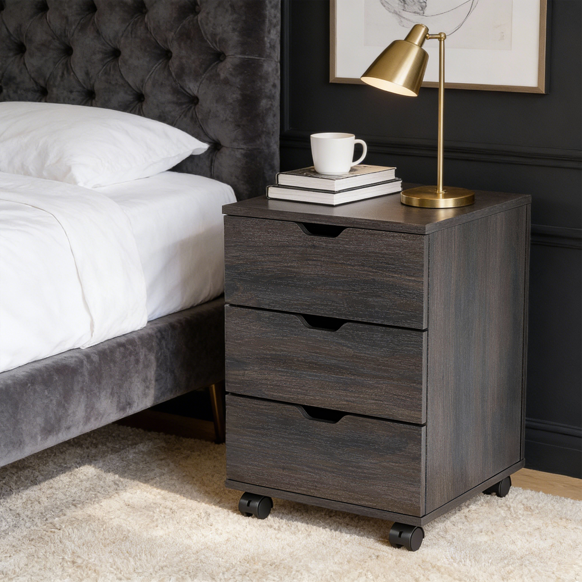 MAYEERTY 16*22"Walnut 3-Drawer Vertical Wood File Cabinet with Casters ...