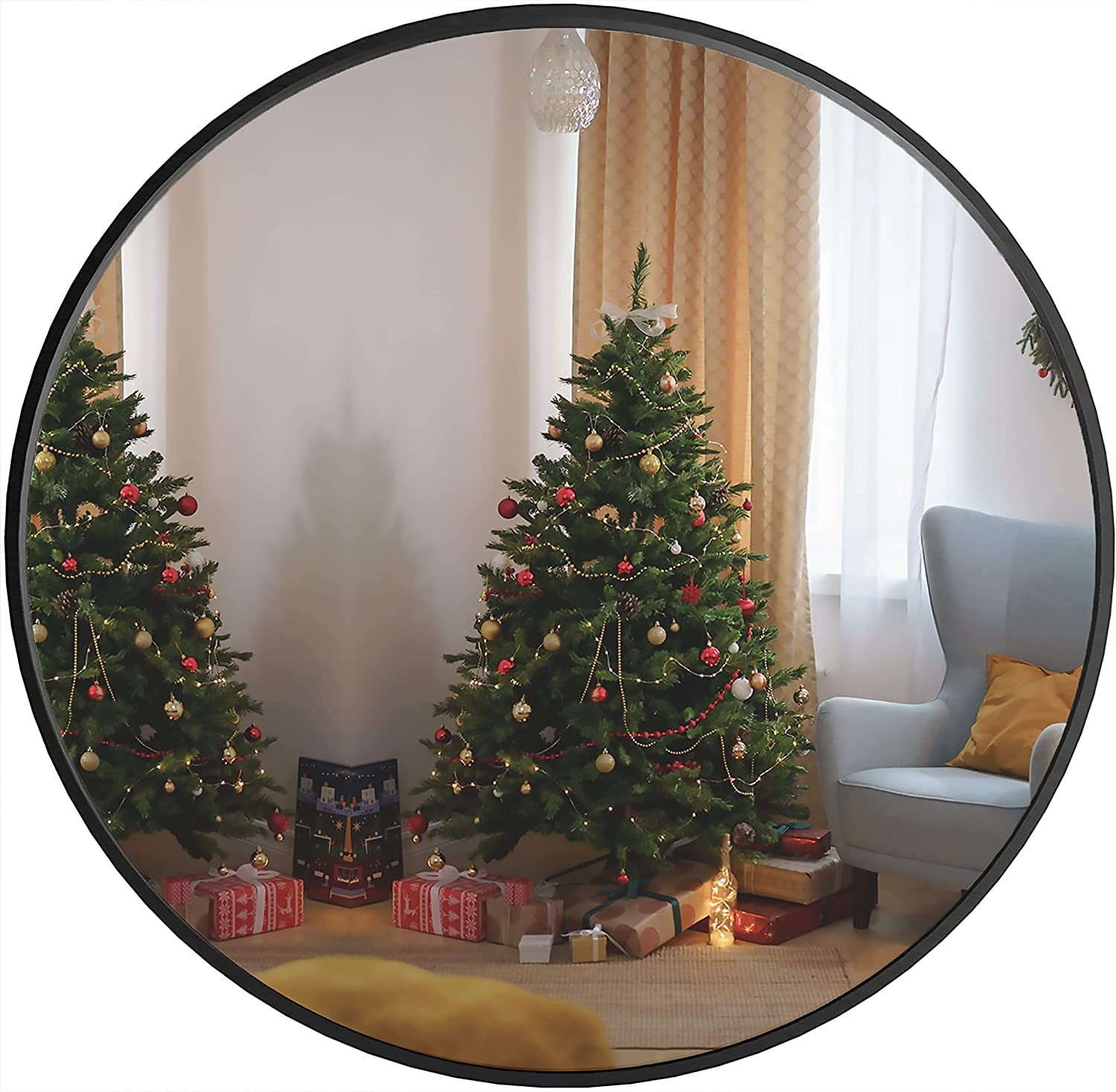 MAYEERTY 16" Black Modern Round Metal Framed Mirror, Wall Decor for Bathroom & Living Room