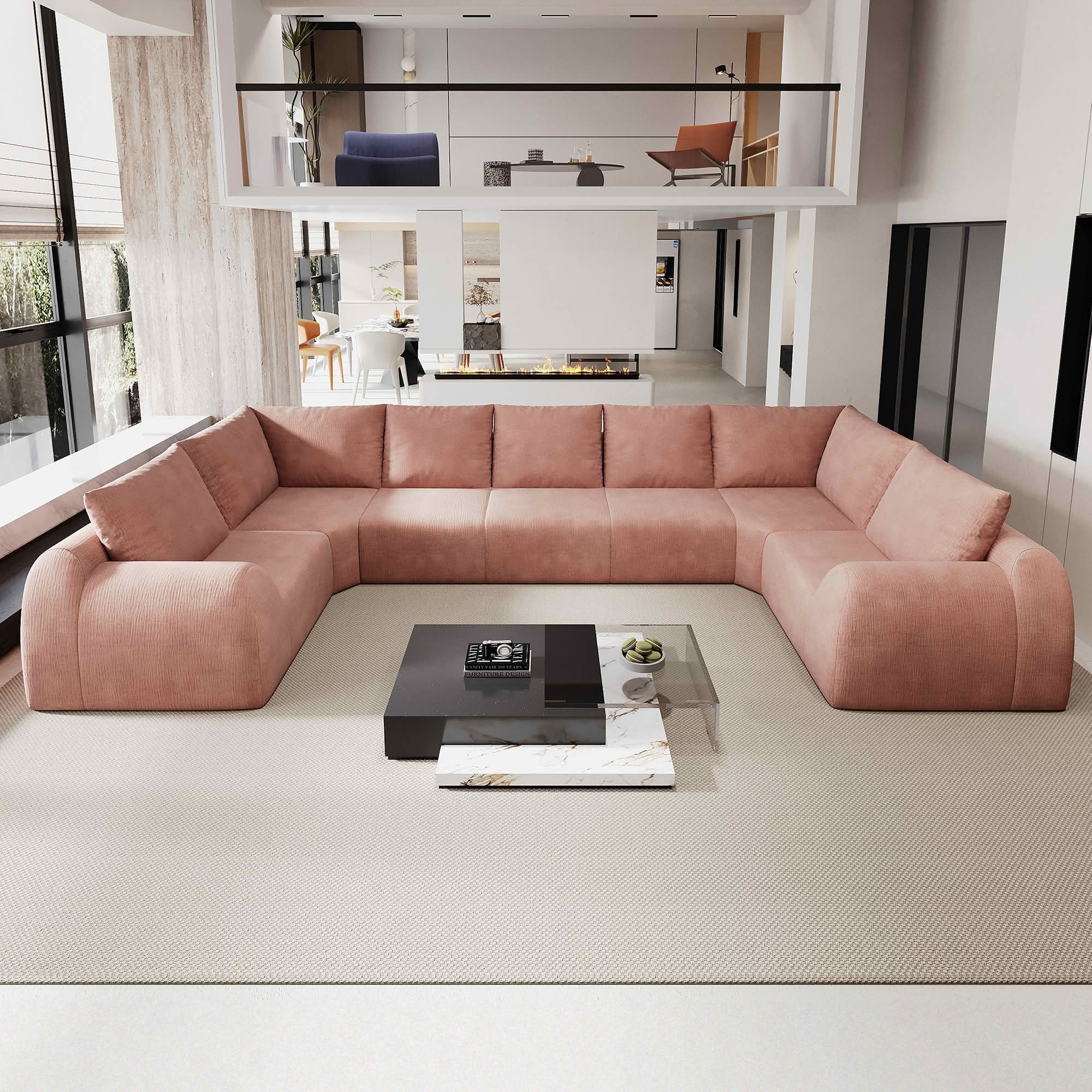 MAYEERTY 161.9" 7 Seats U Shaped Modular Cloud Sectional Sofa, Vacuum Compressed Chenille Couch, No Assembly Required Oversized Fabric Sofa