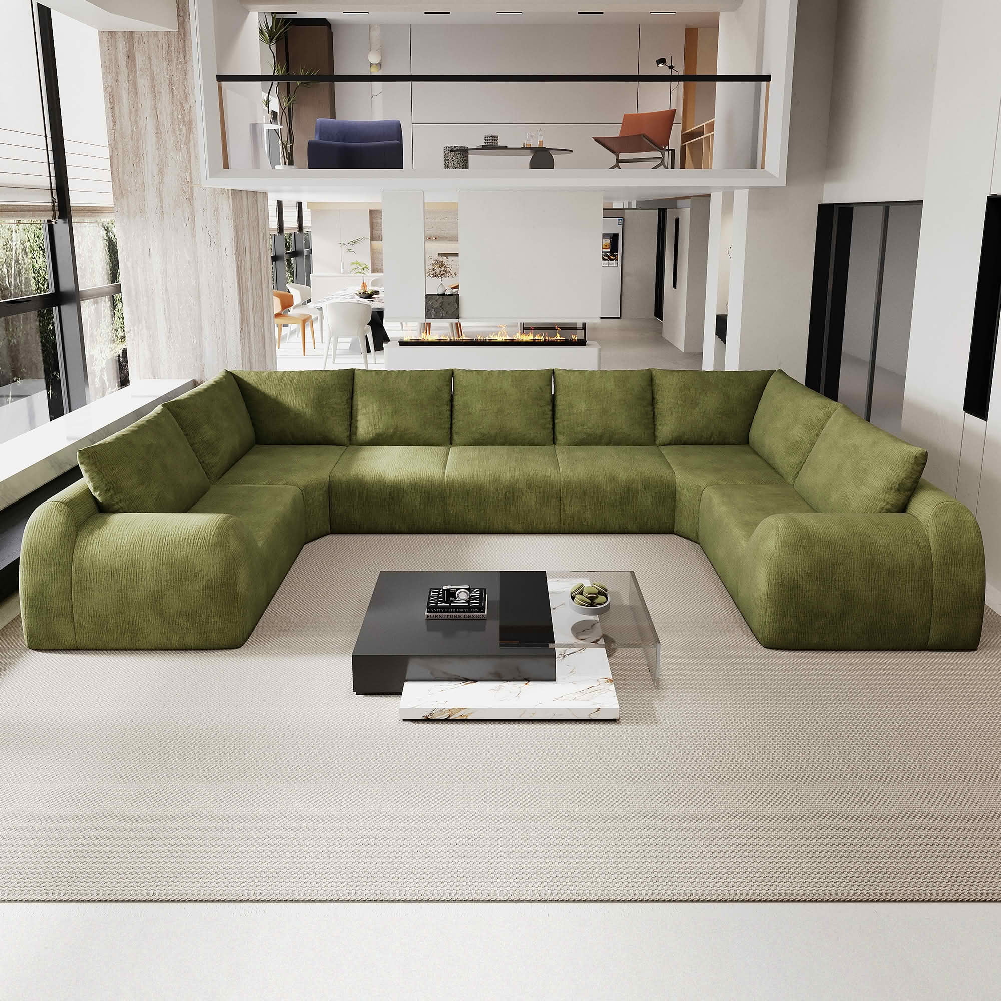 MAYEERTY 161.9" 7 Seats U Shaped Modular Cloud Sectional Sofa, Vacuum Compressed Chenille Couch, No Assembly Required Oversized Fabric Sofa