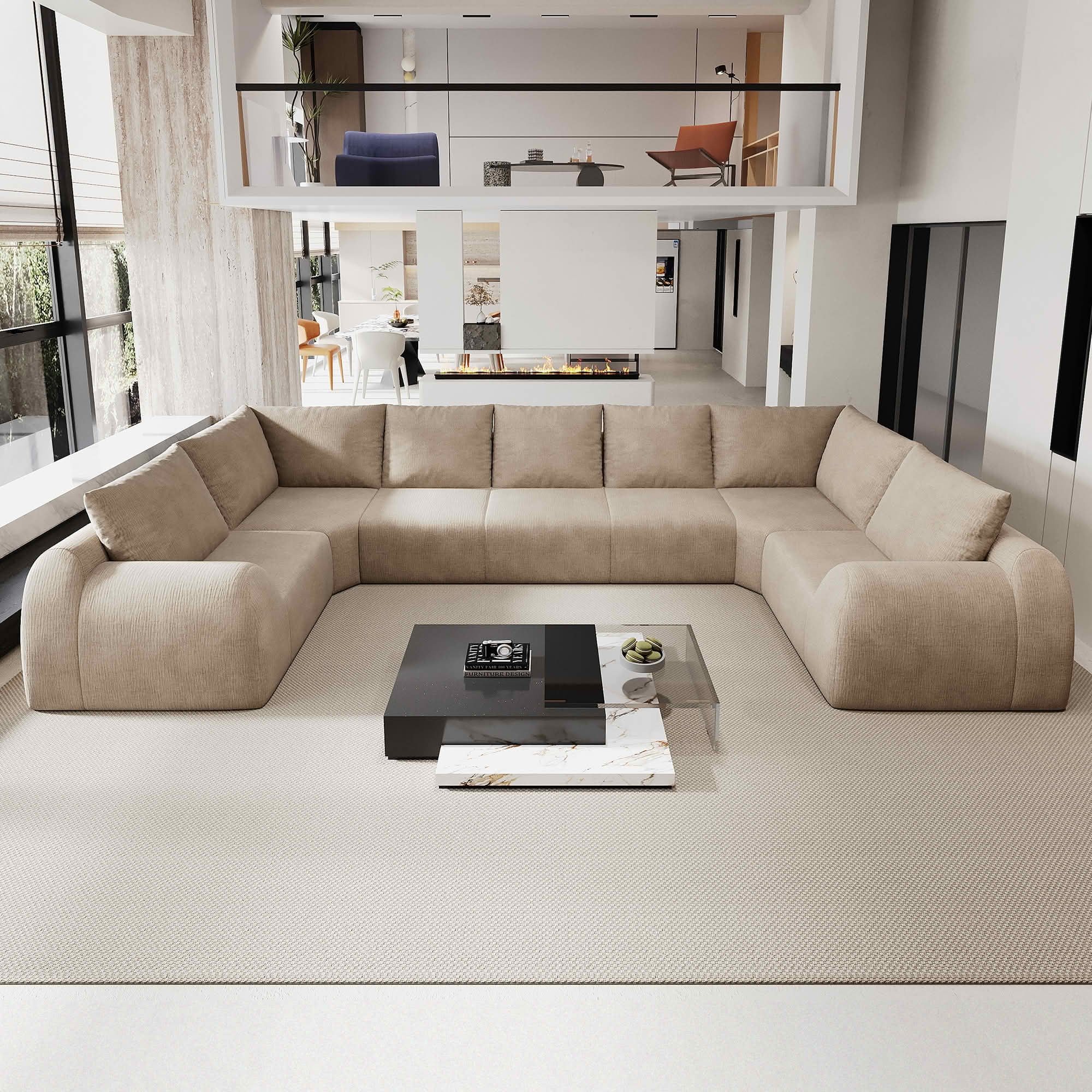 MAYEERTY 161.9" 7 Seats U Shaped Modular Cloud Sectional Sofa, Vacuum Compressed Chenille Couch, No Assembly Required Oversized Fabric Sofa