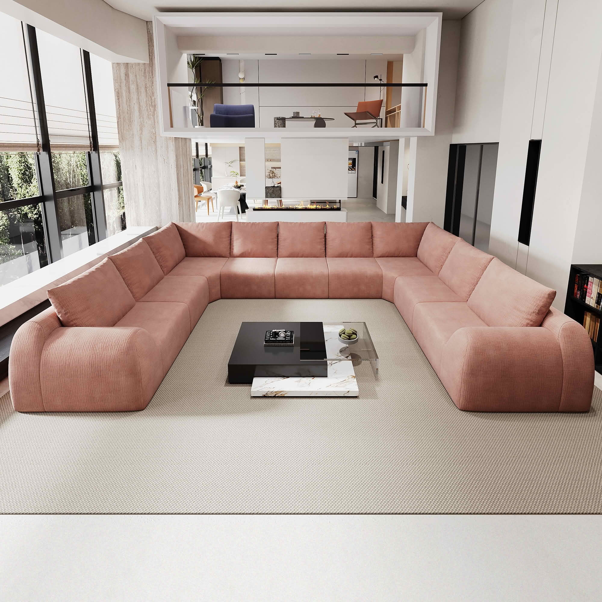 MAYEERTY 161.9 Inch 9-Seat U Shape Cloud Modular Sectional Sofa, Vacuum Compressed Chenille Fabric Couch, No Assembly Needed for Living Room