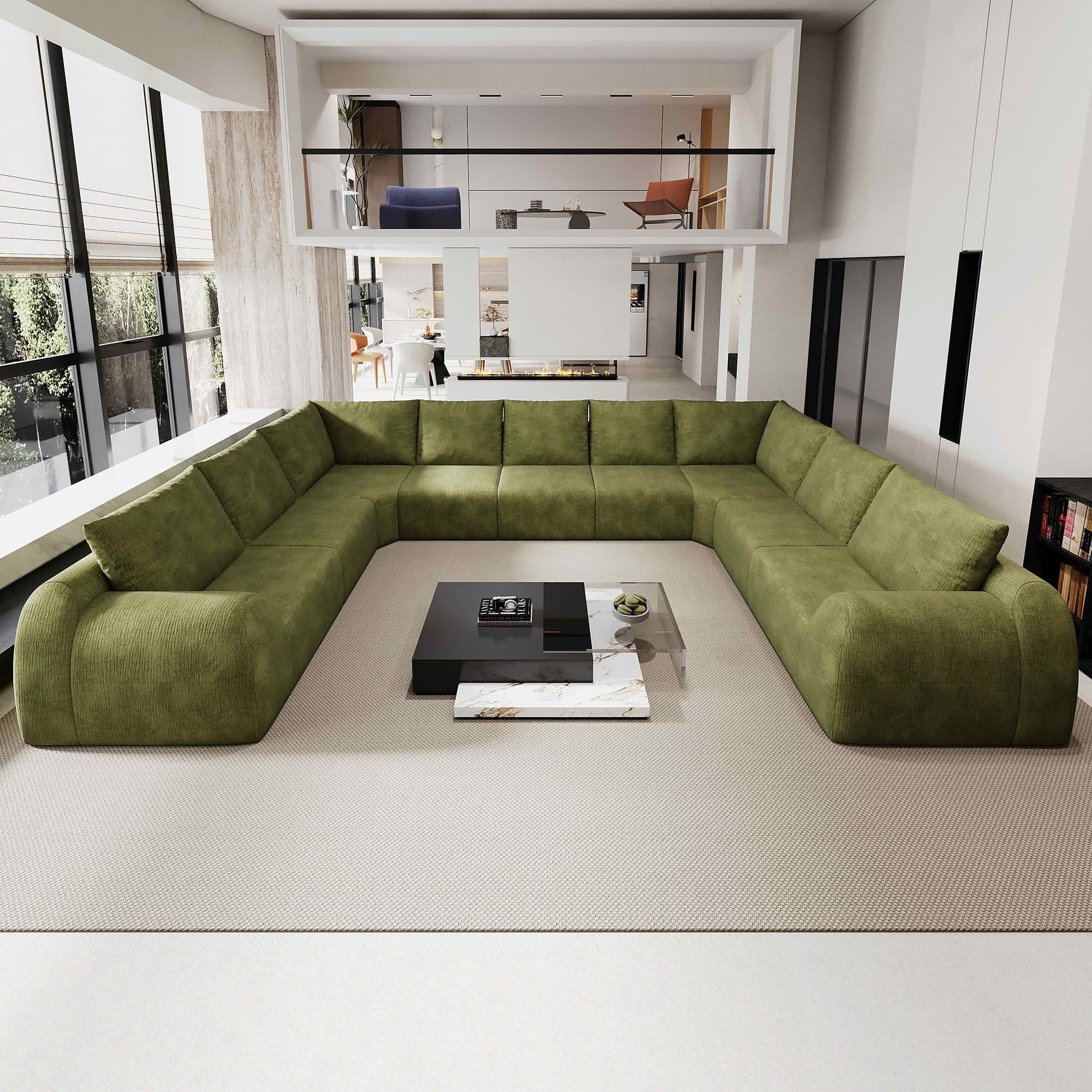 MAYEERTY 161.9 Inch 9-Seat U Shape Cloud Modular Sectional Sofa, Vacuum Compressed Chenille Fabric Couch, No Assembly Needed for Living Room