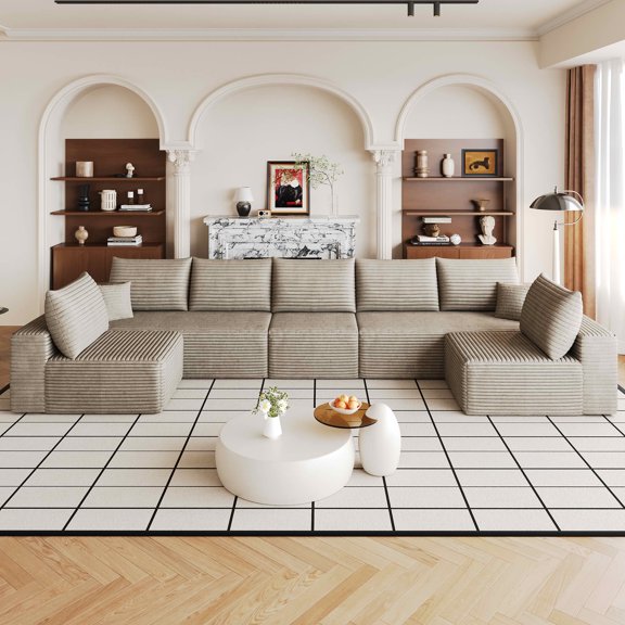 MAYEERTY 166 Inch U‑Shaped Cloud Sectional Sofa, Modern Minimalist Plush Corduroy Deep‑Seat Corner Couch, No Assembly Required for Living Room Apartment Bedroom