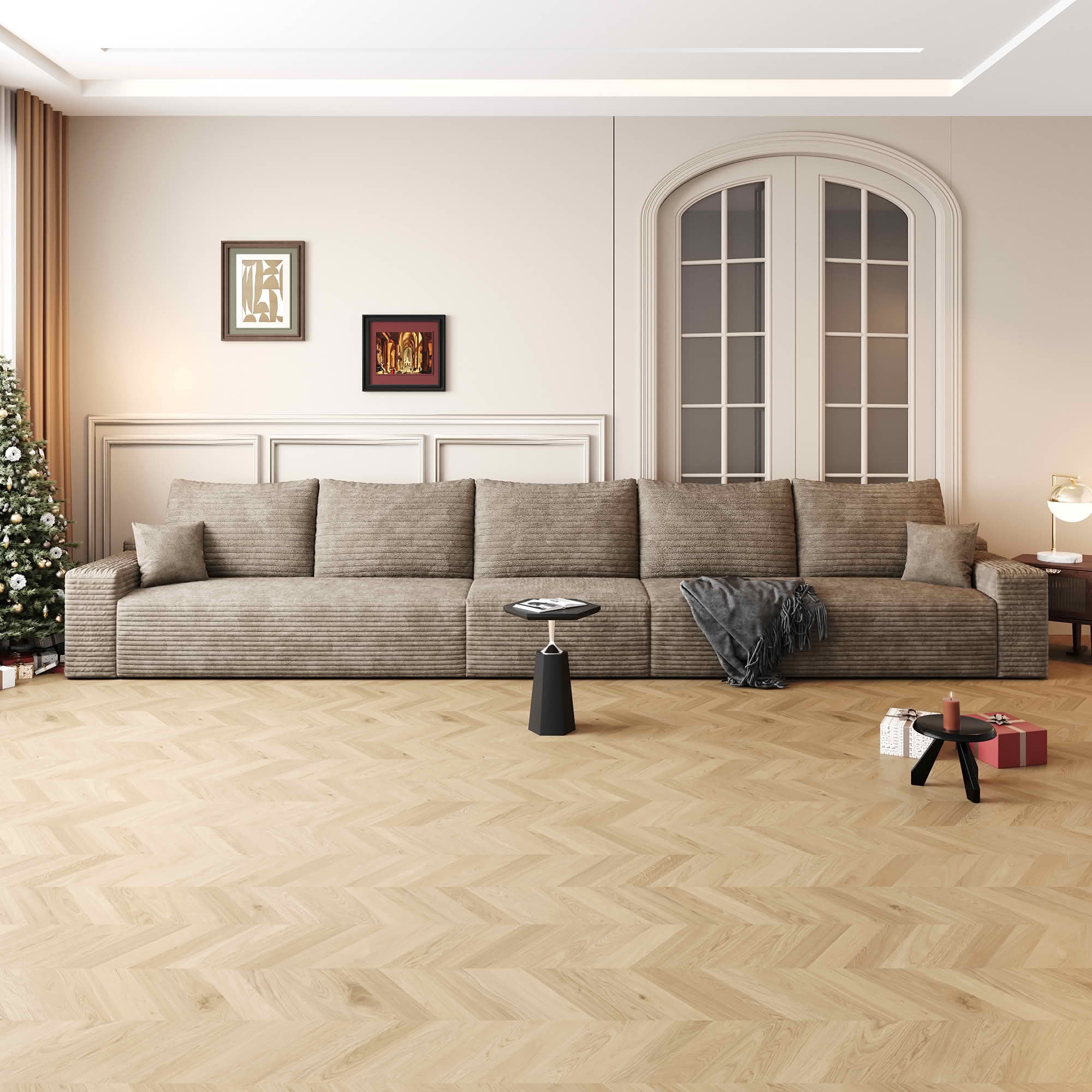 MAYEERTY 168" Cloud Sectional Couch, Deep Seat Modular Sofa, Plush Corduroy Fabric, No Assembly Required, Camel