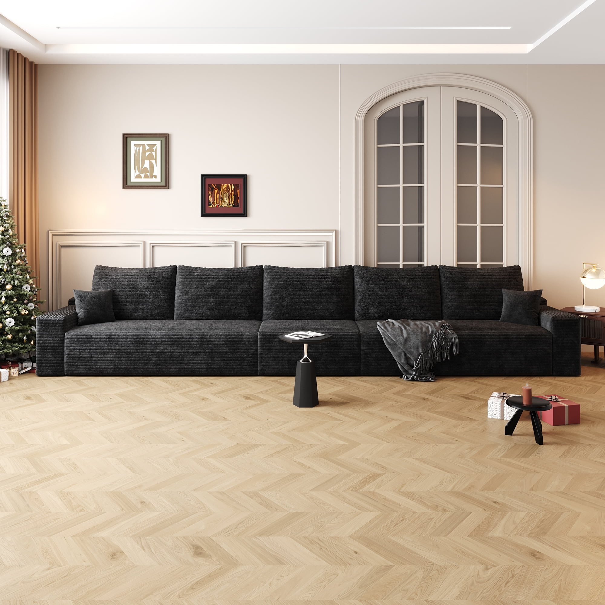 MAYEERTY 168" Cloud Sectional Couch Modern Modular Sofa for Living Room No Assembly Required, BLACK