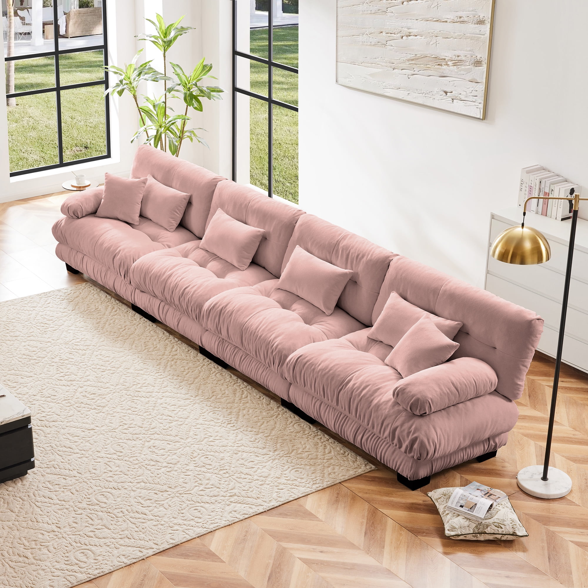 MAYEERTY 173.2in 4-Seater Sectional Sofa Modular Deep Seat Sofa Couch , Chenille Sofa for Living Room, Apartment, Studio, Office, Pink