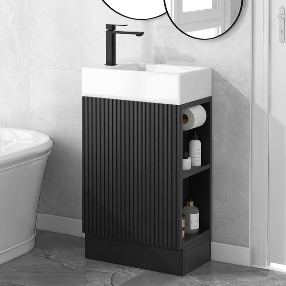 MAYEERTY 18.6" Bathroom Vanity with Sink 2-tier Shelf Left Right Orientation Black