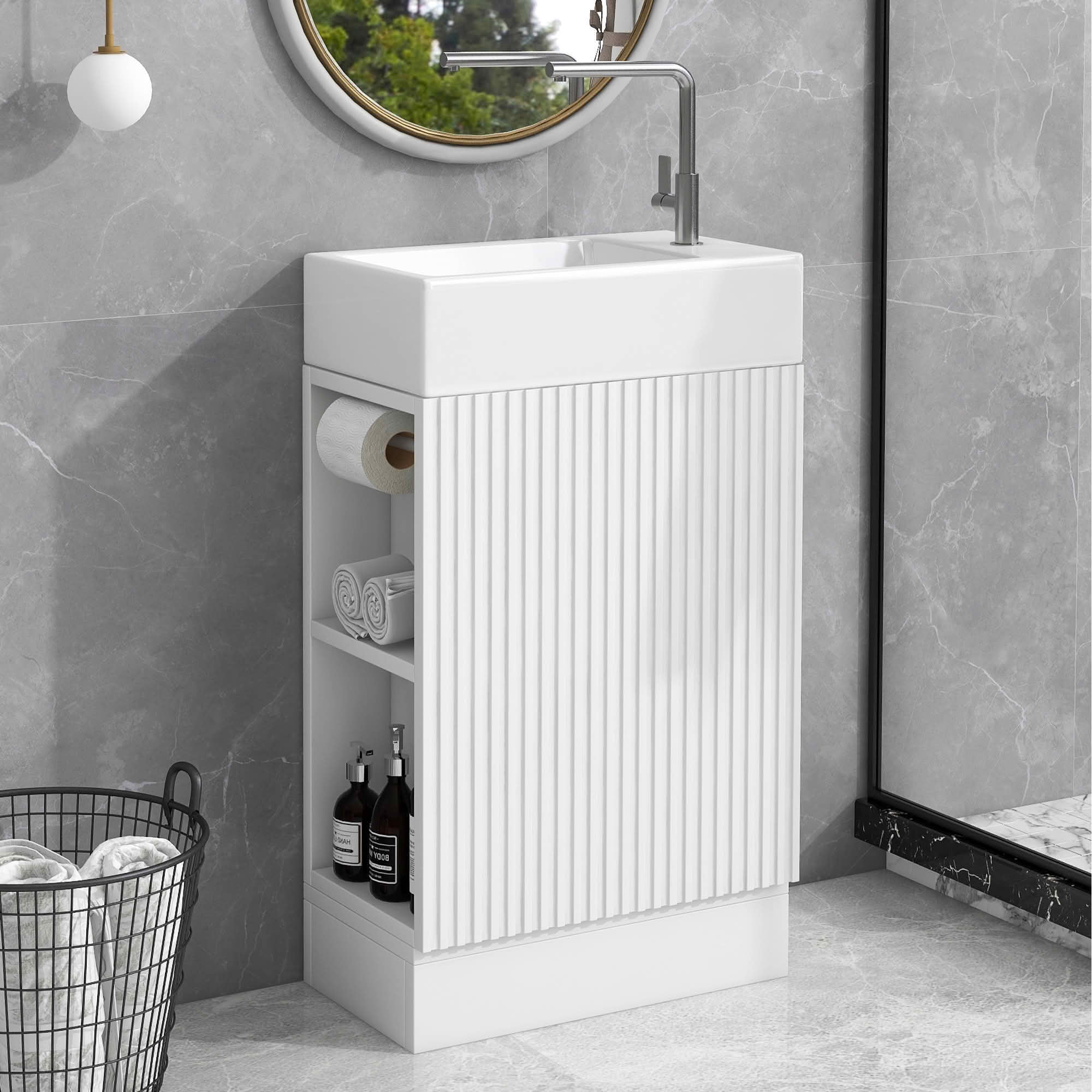 MAYEERTY 18.6" Bathroom Vanity with Sink 2-tier Shelf Left Right Orientation White