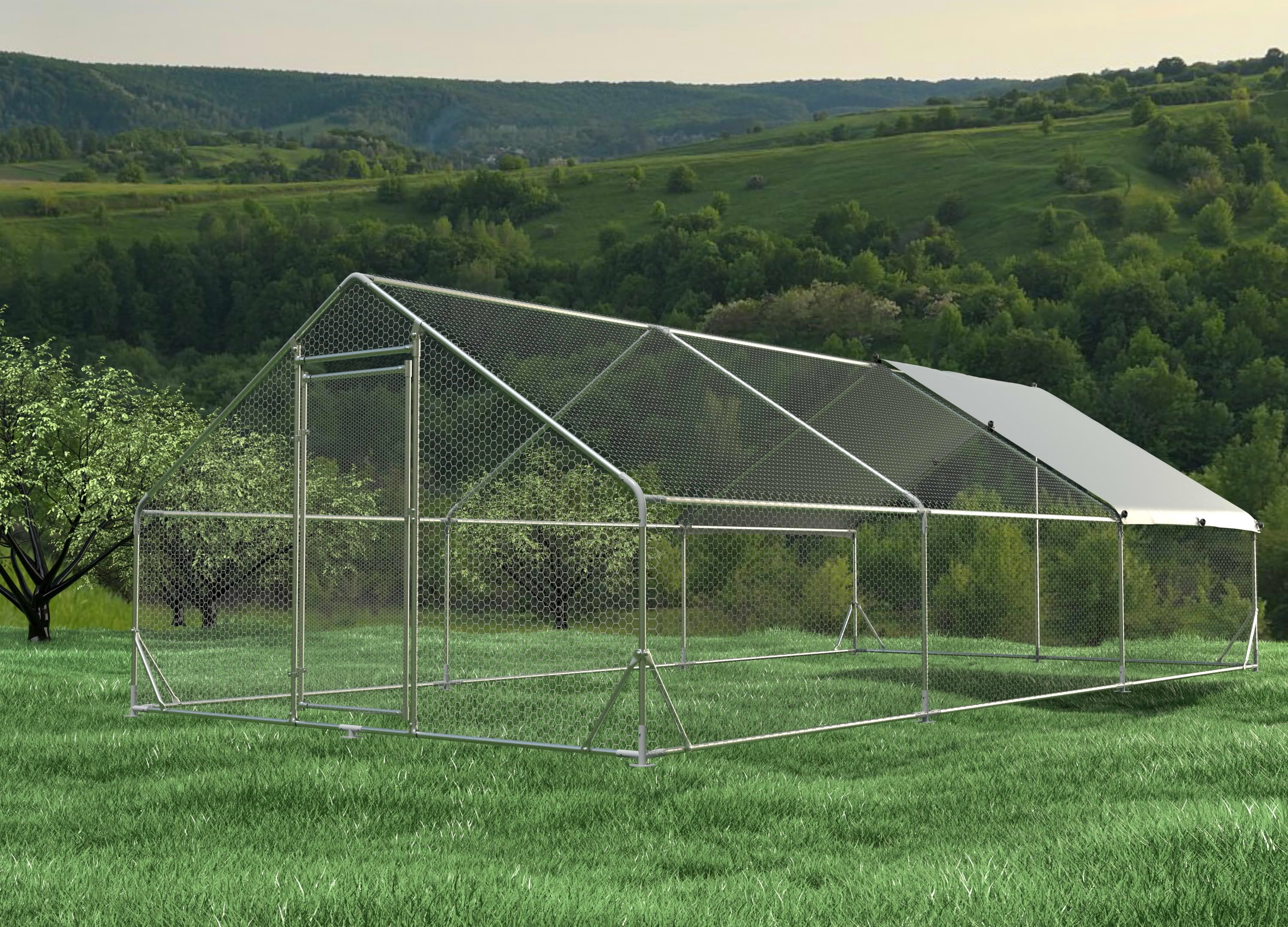 MAYEERTY 19.5'x9.7'x6.4' Walk-in Metal Chicken Coop, Waterproof UV Cover for Hen Rabbit Poultry