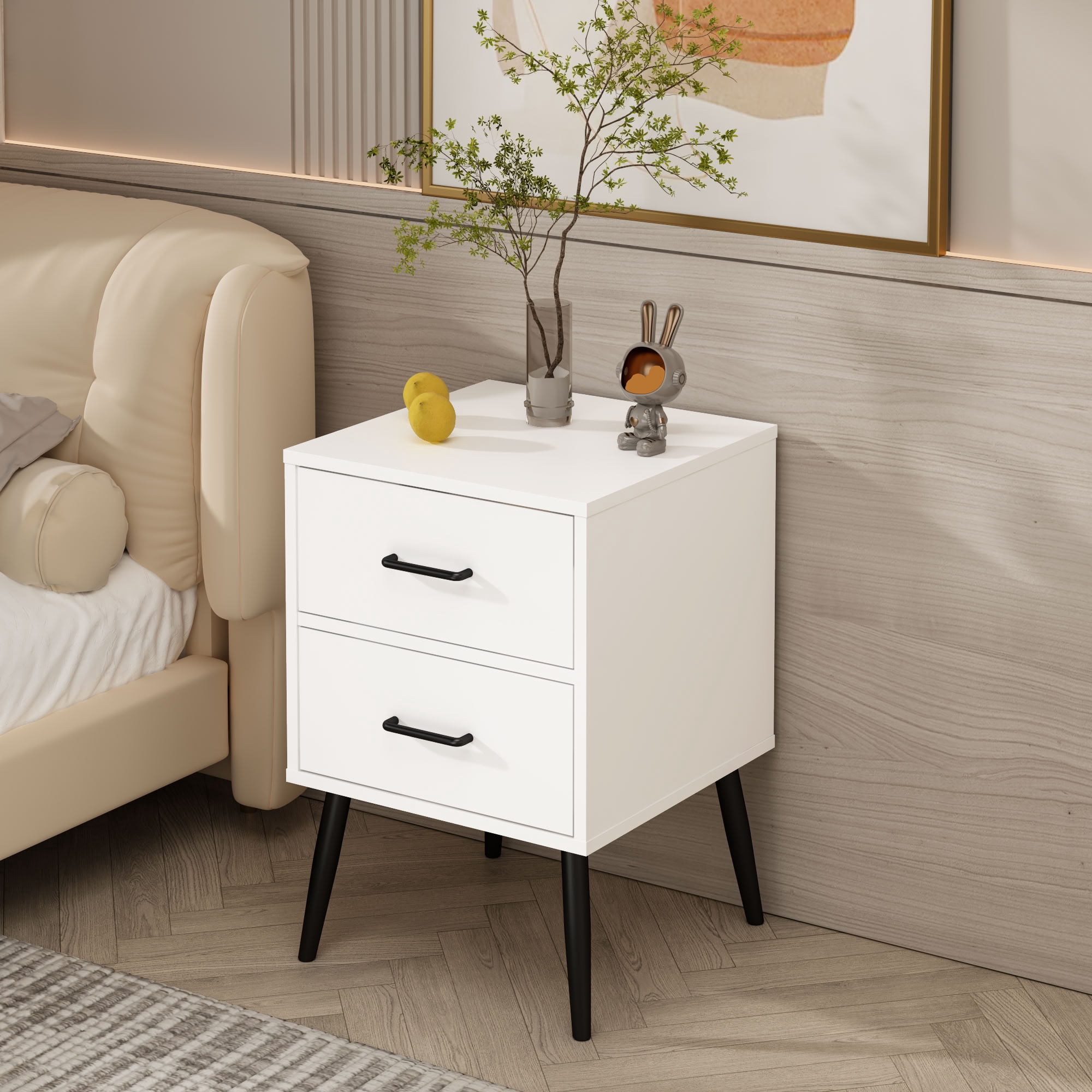 MAYEERTY 2 Drawer Nightstand, Minimalist Storage Side Table for Bedroom Living Room Apartment Dorm Small Spaces
