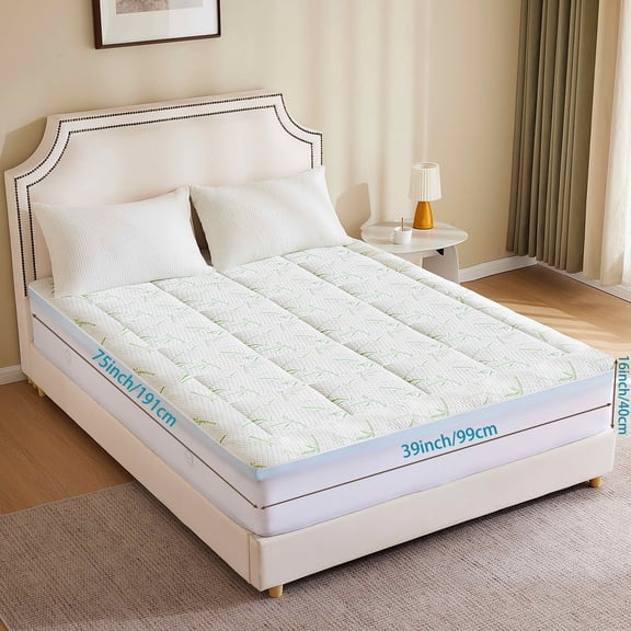 MAYEERTY 2" Gel Memory Foam & 2" Cool Pillow Top Topper, Double-Layer Medium Firm, Back Pain Relief