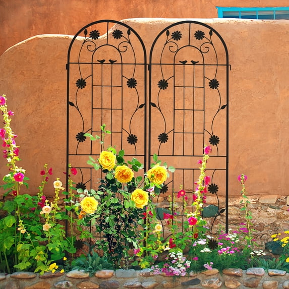 MAYEERTY 2 Pack Metal Garden Trellis 71 x 19.7 Inch Rustproof Climbing Plants Support Black Outdoor Flower