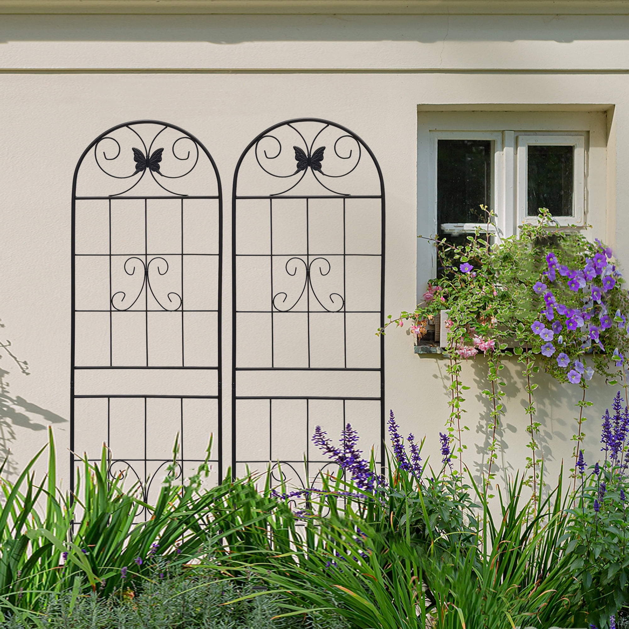 MAYEERTY 2 Pack Metal Garden Trellis 71 x 19.7 Inch Rustproof Climbing Plants Support Black Outdoor Flower