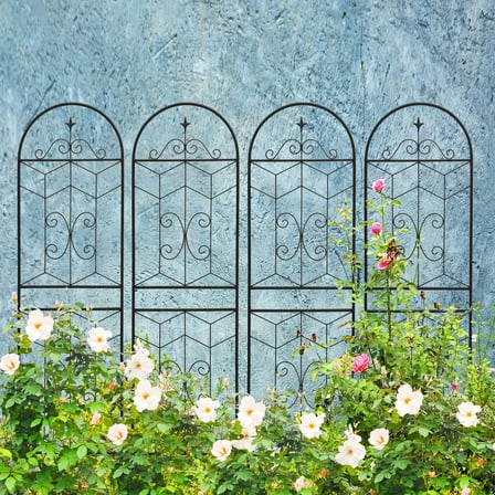 MAYEERTY 2 Pack Metal Garden Trellis 86.7 x 19.7 Inch Rustproof Climbing Plants Support Black Outdoor Flower