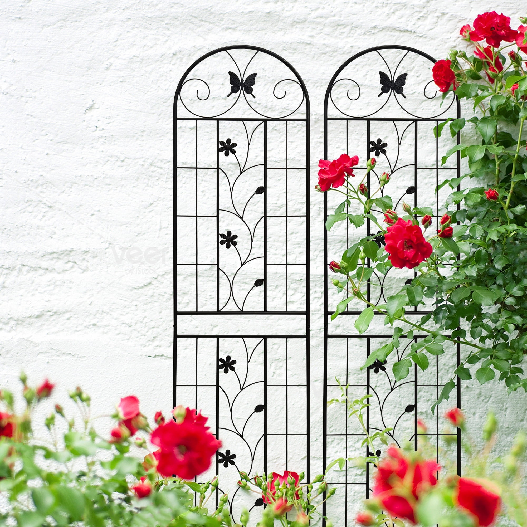 MAYEERTY 2 Pack Metal Garden Trellis 86.7 x 19.7 Inch Rustproof Climbing Plants Support Black Outdoor Flower