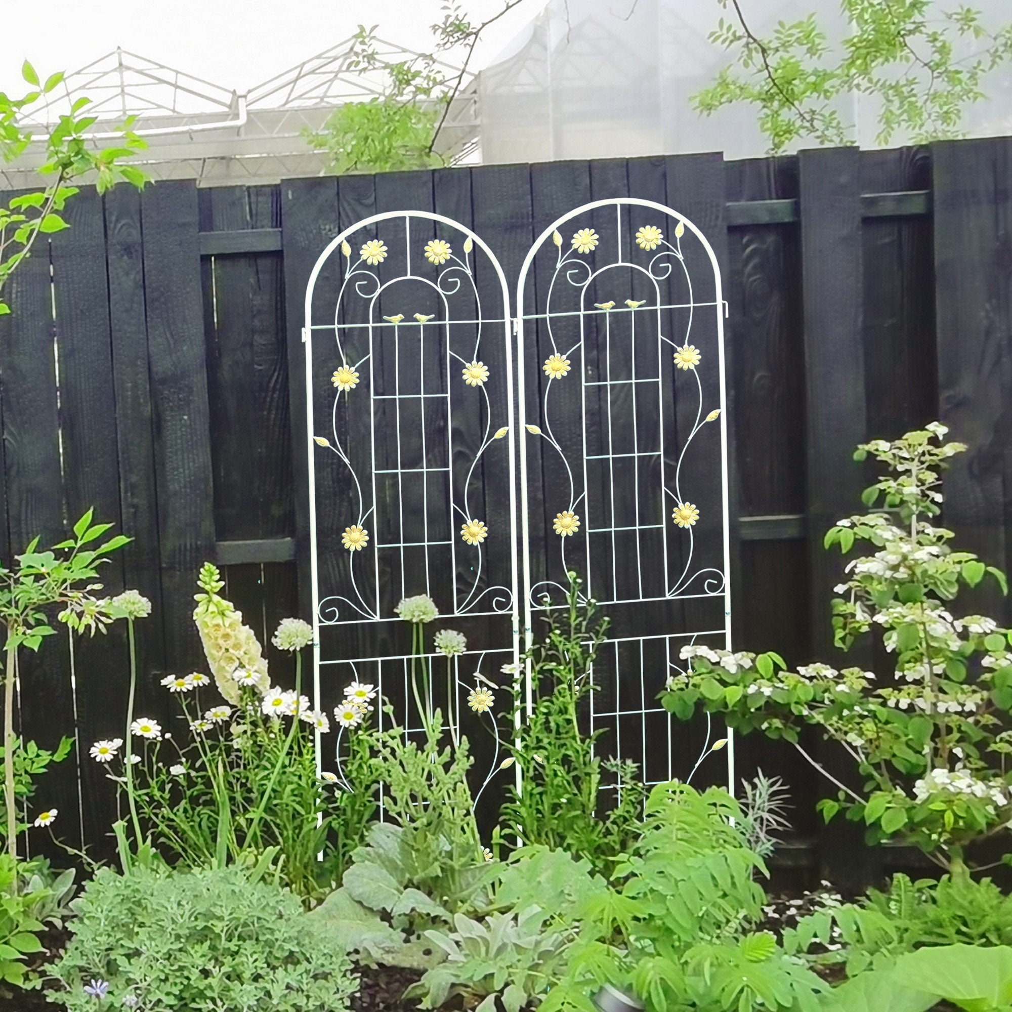 MAYEERTY 2 Pack Metal Garden Trellis 86.7 x 19.7 Inch Rustproof Climbing Plants Support Cream White Outdoor Flower