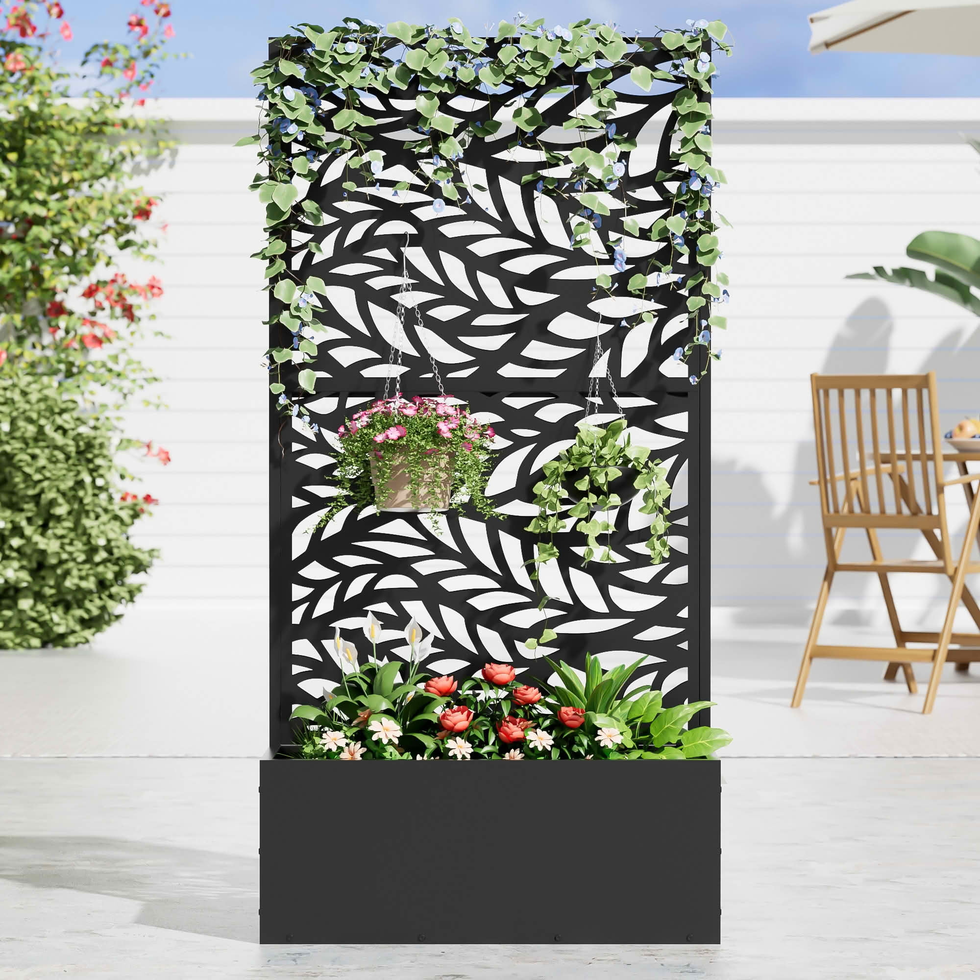 MAYEERTY 2 Panels Metal Rectangular Raised Garden Bed with Trellis Outdoor Planter Patio Backyard Vertical Climbing Plant Grow Box, 59×29.5×11.8in