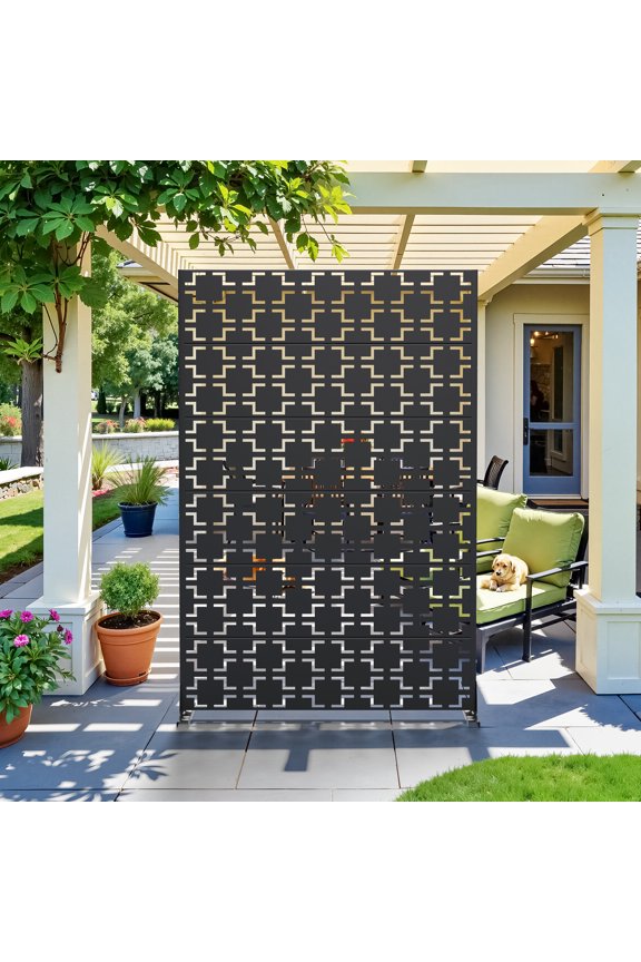 2-Piece 72×47" Outdoor Black Metal Privacy Panel Screen for Backyard & Garden, Geometric Square Pattern