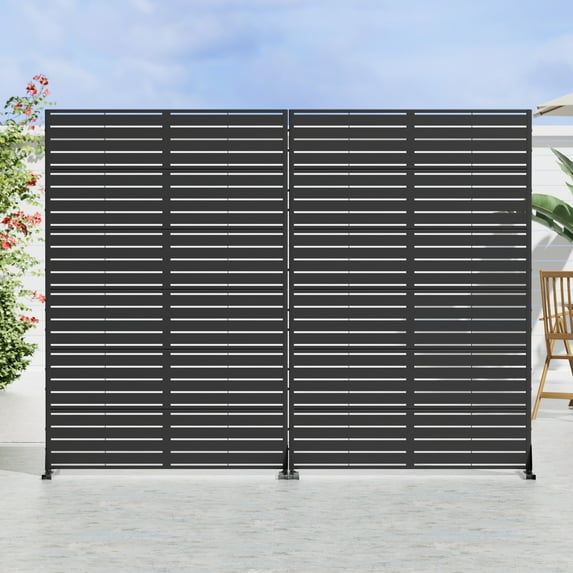 MAYEERTY 2-Piece 72×47" Outdoor Black Metal Privacy Panel Screen for Backyard & Garden, Louvered Pattern
