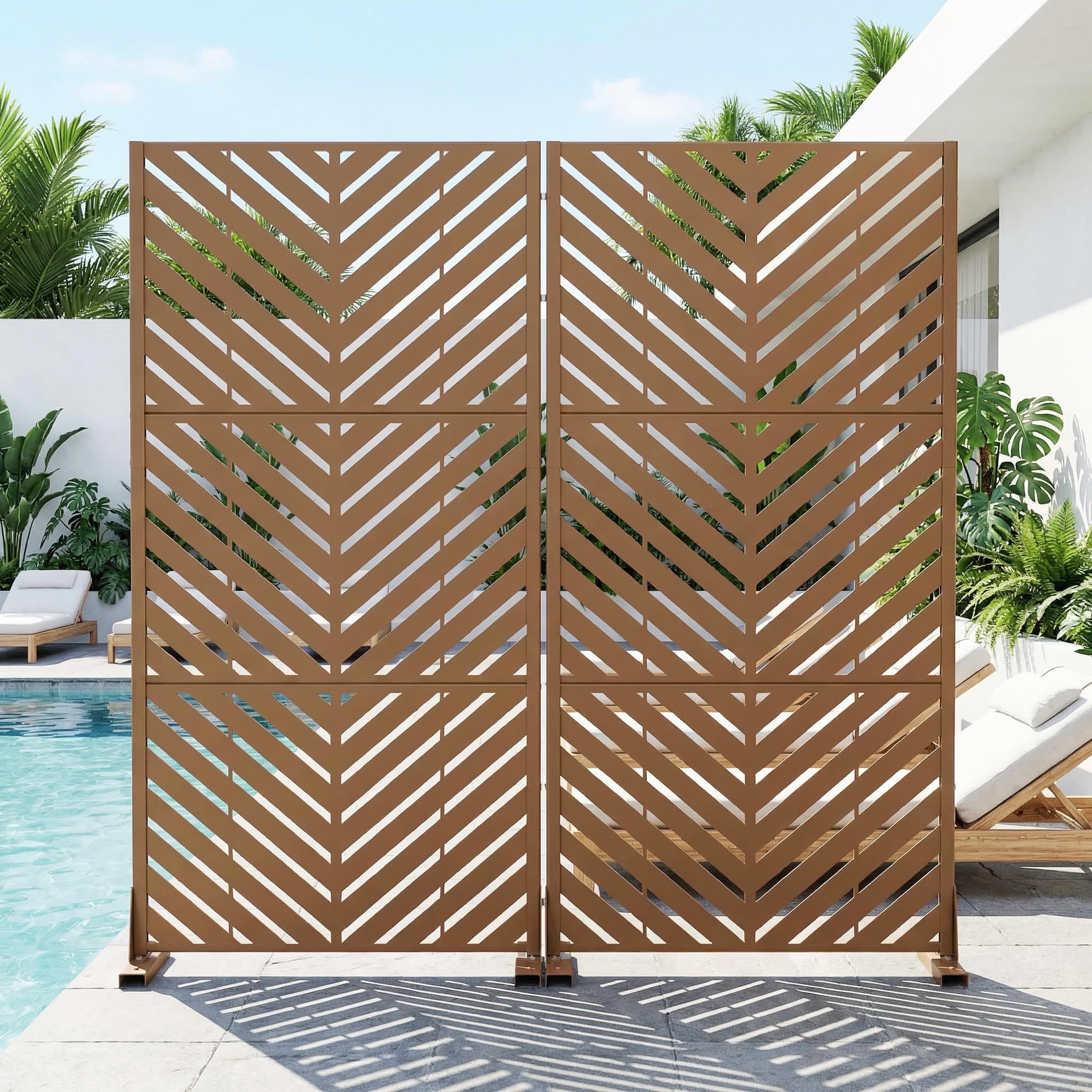 MAYEERTY 2-Piece Outdoor Metal Privacy Screen 5ft Brown, 3-Panel Parallel Decorative Screen, Rust-Resistant for Patio