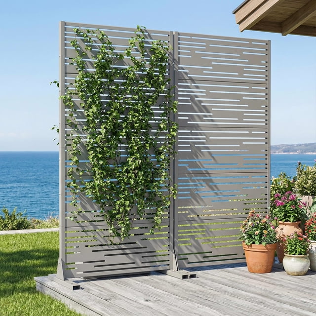MAYEERTY 2-Piece Outdoor Metal Privacy Screen 5ft Gray, 5-Panel Light ...