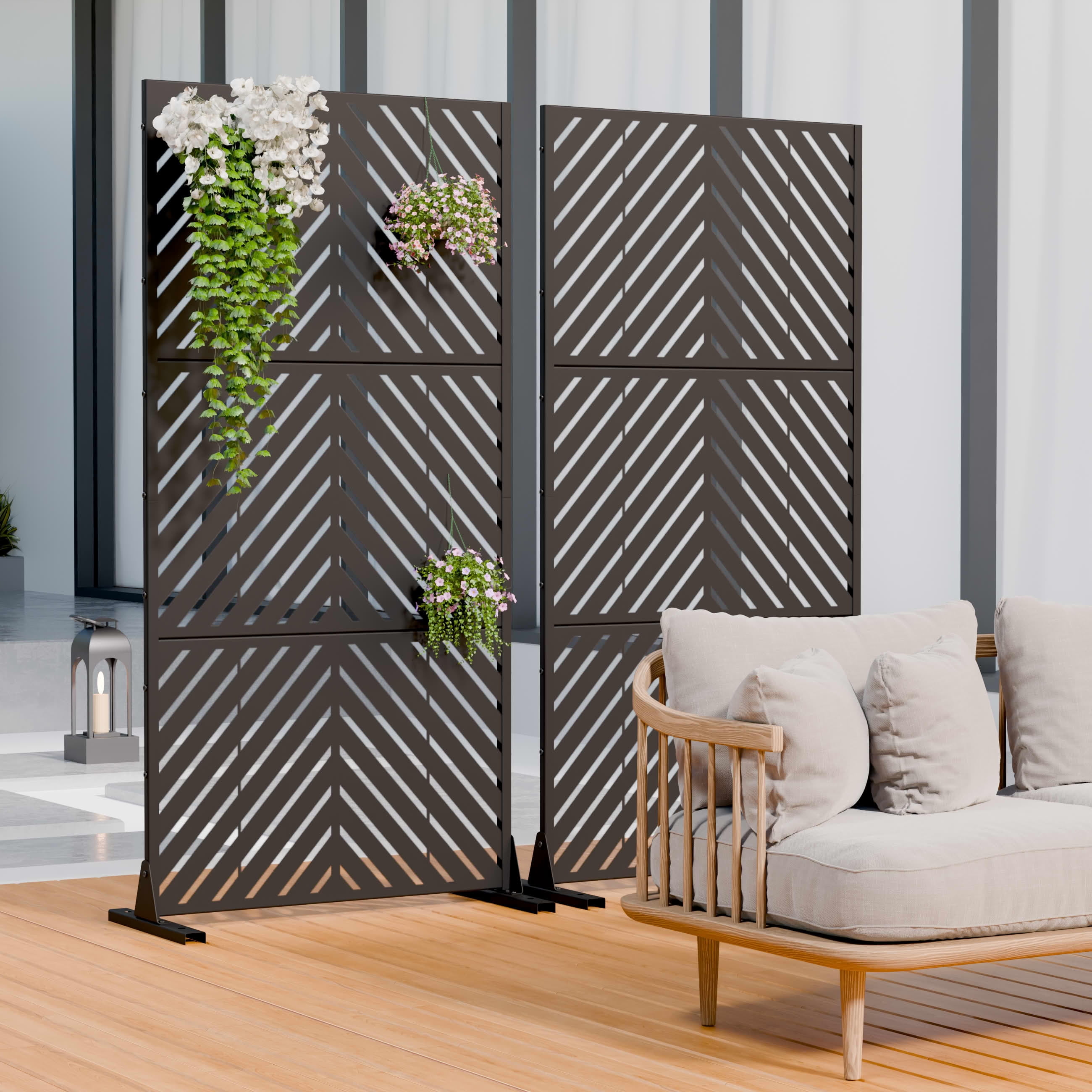 MAYEERTY 2-Piece Outdoor Metal Privacy Screen 6ft × 3ft Black, 3-Panel Parallel Decorative Screen, Rust-Resistant for Patio