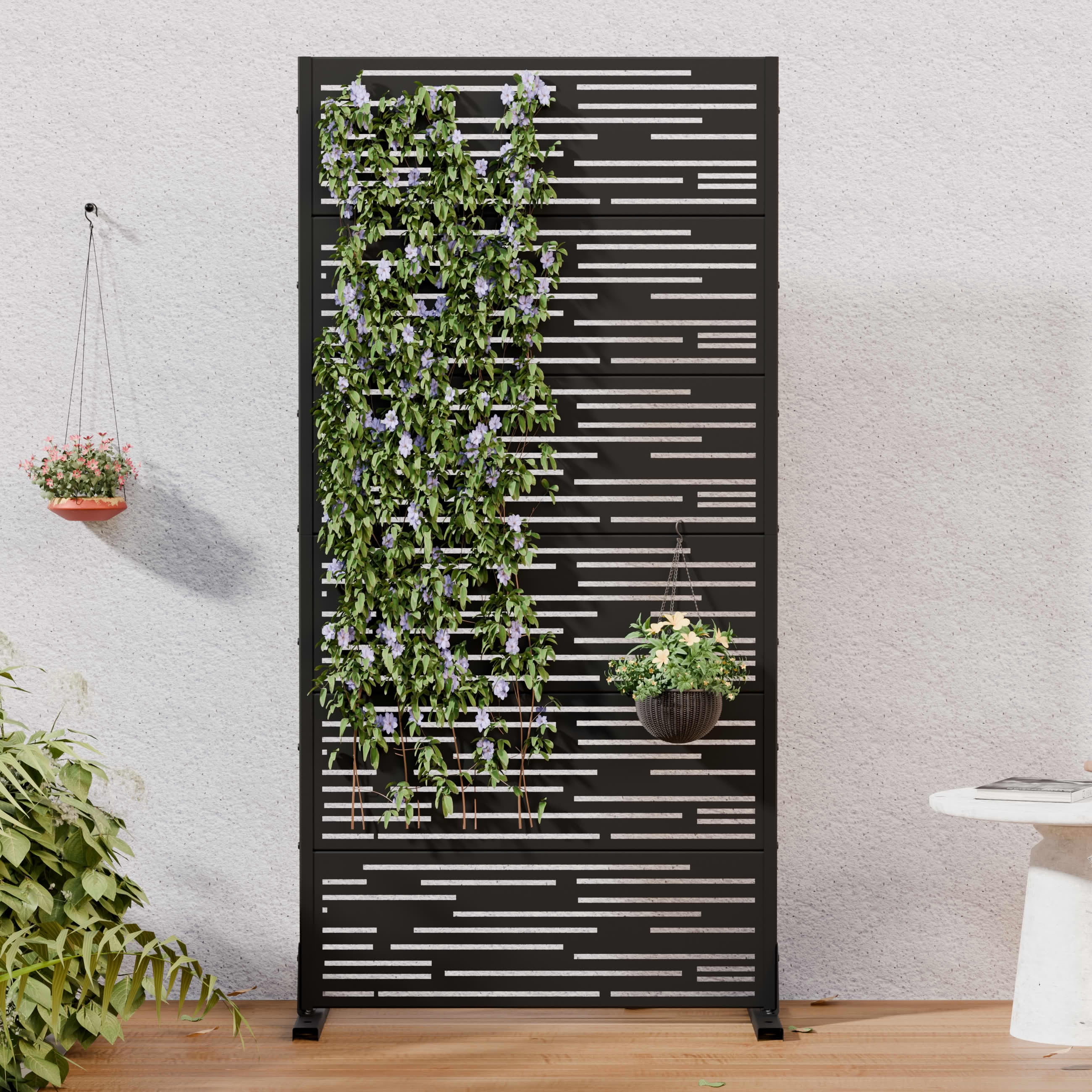 MAYEERTY 2-Piece Outdoor Metal Privacy Screen 6ft × 3ft Black, 6-Panel Light & Shadow Pattern, Rust-Resistant for Garden
