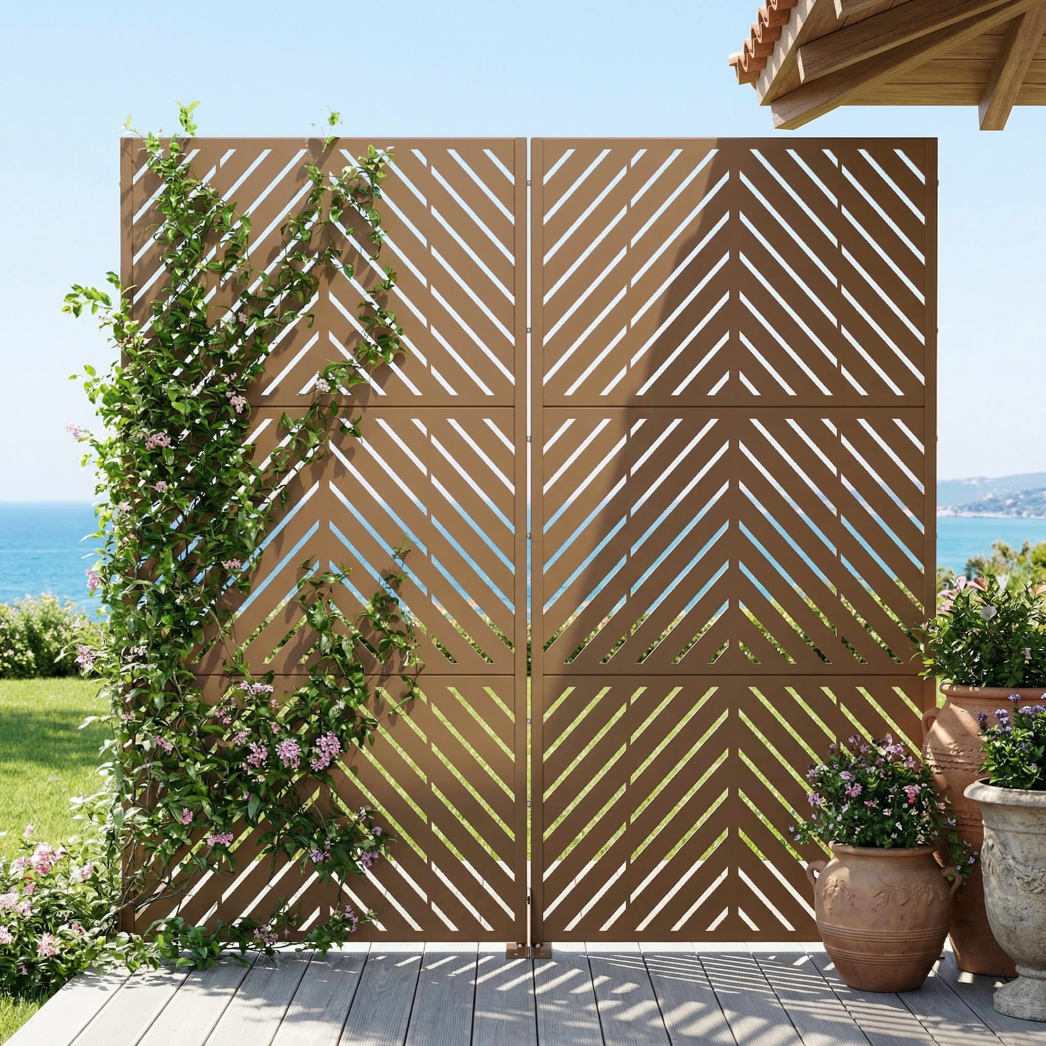 MAYEERTY 2-Piece Outdoor Metal Privacy Screen 6ft × 3ft Brown, 3-Panel Parallel Decorative Screen, Rust-Resistant for Patio