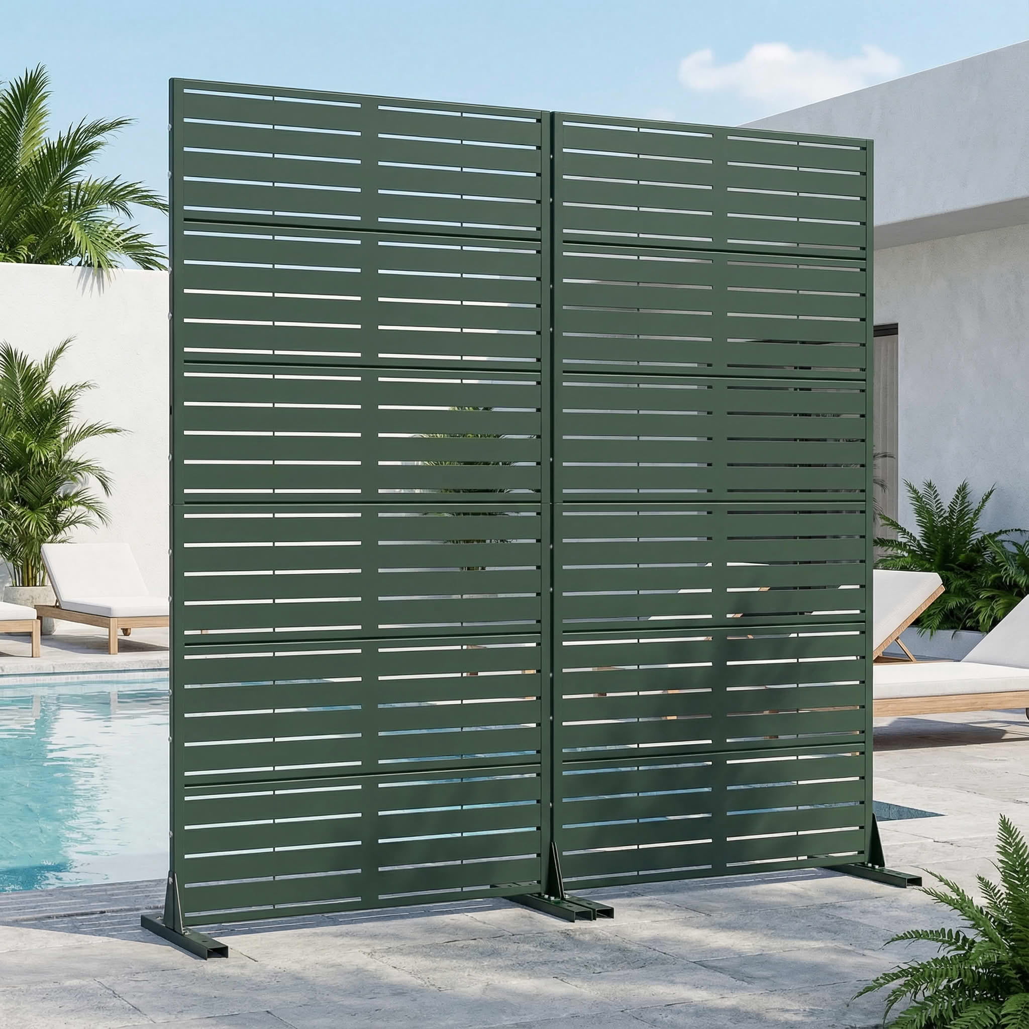 MAYEERTY 2-Piece Outdoor Metal Privacy Screen 6ft × 3ft Dark Green, 6-Panel Classic Louvered, Easy Install for Patio