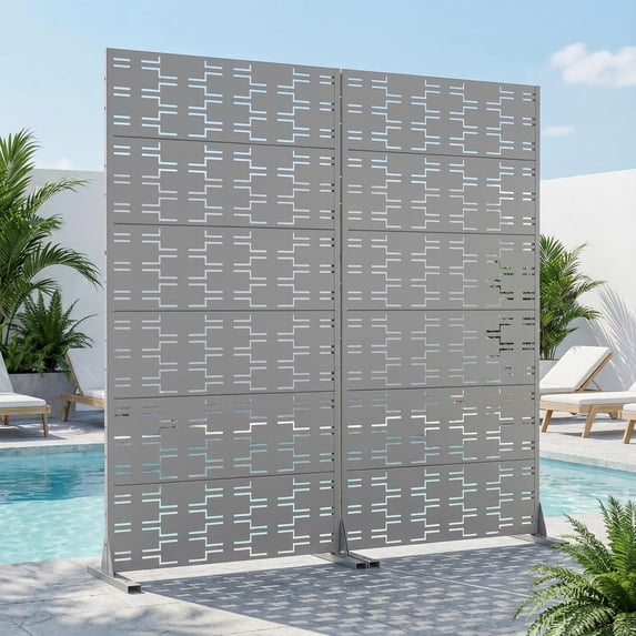 MAYEERTY 2-Piece Outdoor Metal Privacy Screen 6ft × 3ft Gray, 6-Panel Brick Pattern Decorative Screen for Garden