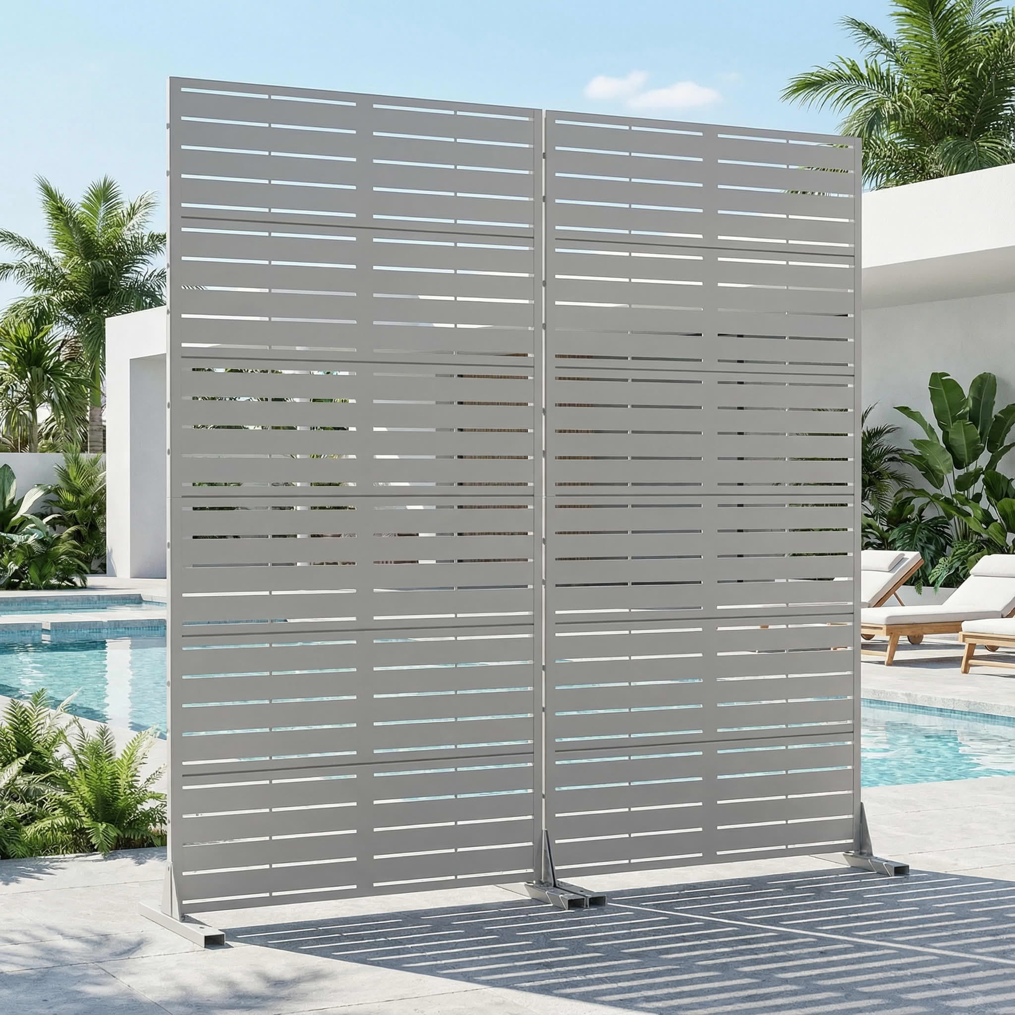 MAYEERTY 2-Piece Outdoor Metal Privacy Screen 6ft × 3ft Gray, 6-Panel Classic Louvered, Rust-Resistant for Patio