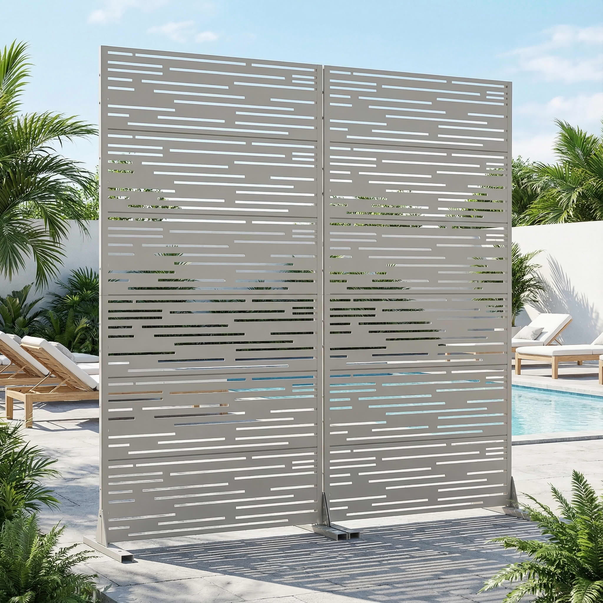 MAYEERTY 2-Piece Outdoor Metal Privacy Screen 6ft × 3ft Gray, 6-Panel Light & Shadow Pattern, Rust-Resistant for Garden