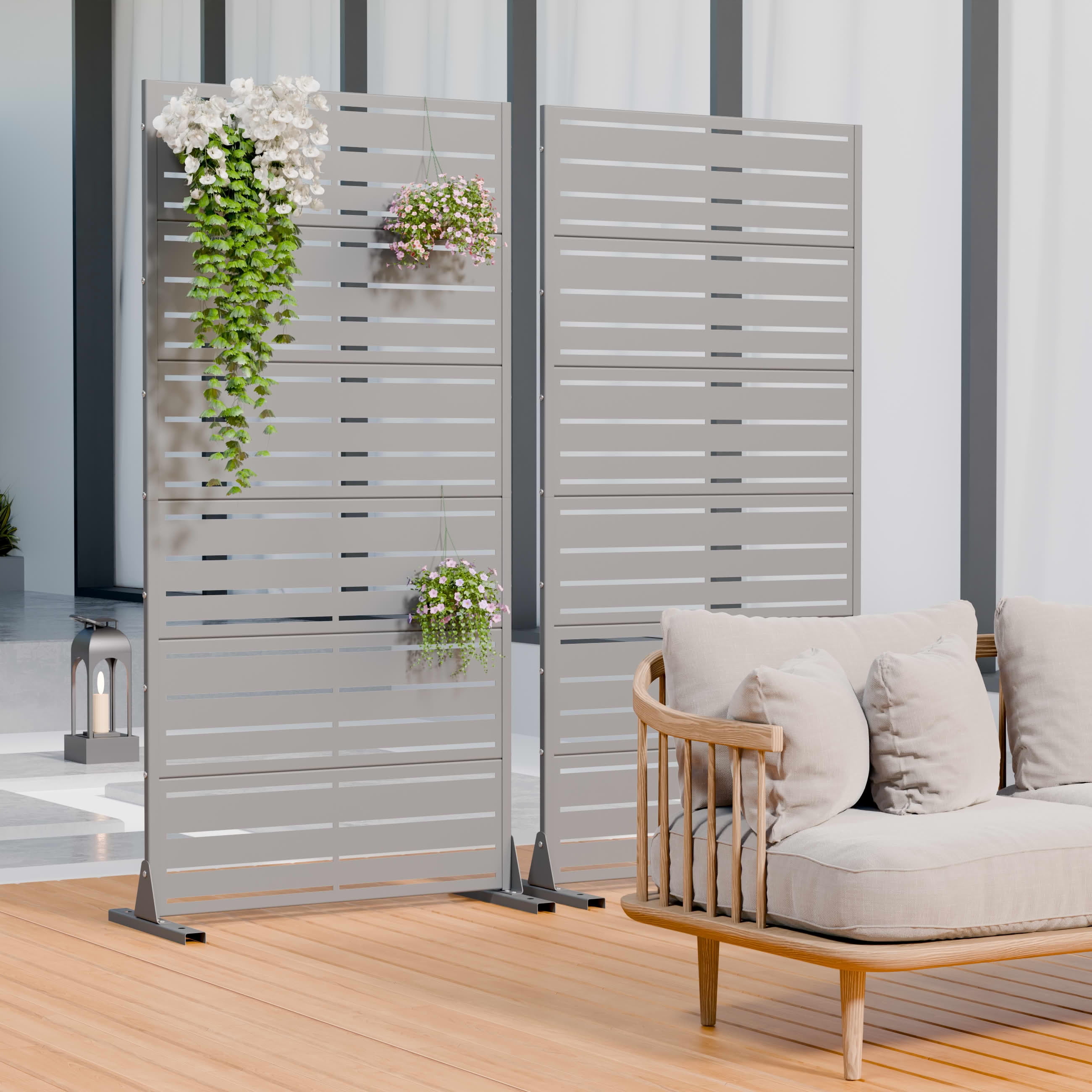MAYEERTY 2-Piece Outdoor Metal Privacy Screen 6ft × 3ft Gray, 6-Panel Wide-Narrow Louvered, Rust-Resistant for Garden