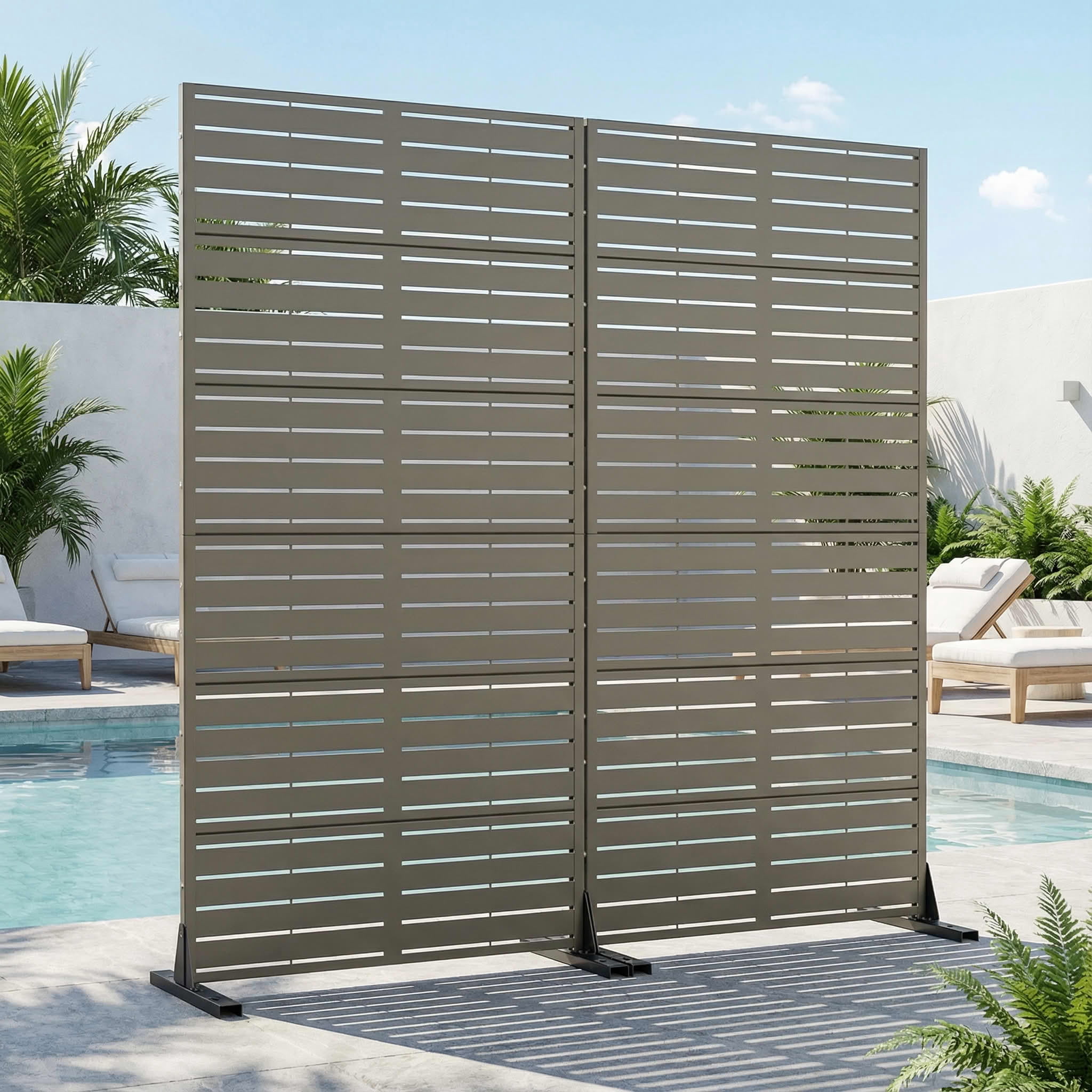 MAYEERTY 2-Piece Outdoor Metal Privacy Screen 6ft × 3ft Olive Gray, 6-Panel Classic Louvered, Rust-Resistant for Patio
