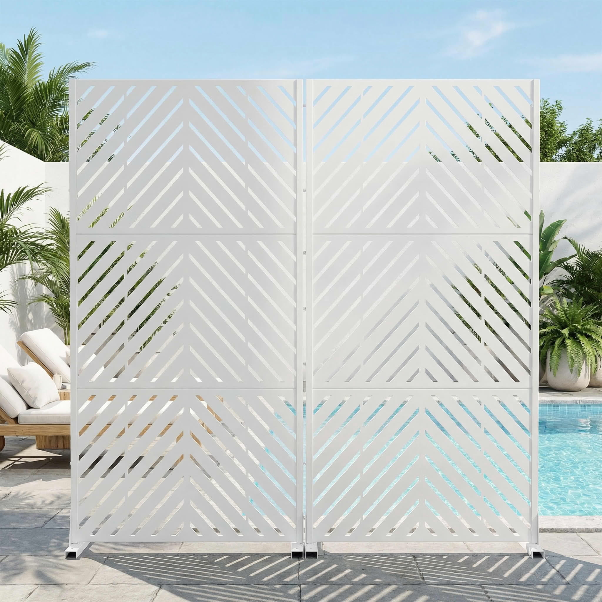 MAYEERTY 2-Piece Outdoor Metal Privacy Screen 6ft × 3ft White, 3-Panel Parallel Decorative Screen, Rust-Resistant for Patio