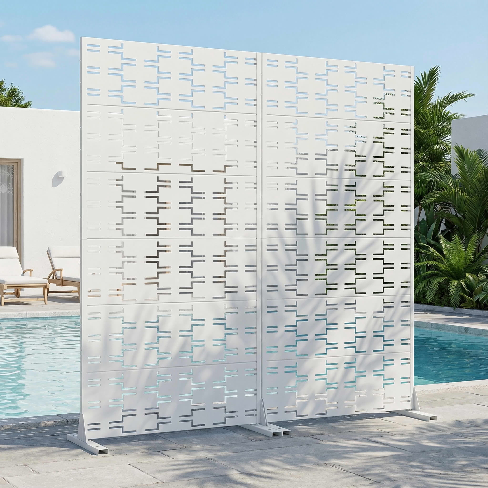 MAYEERTY 2-Piece Outdoor Metal Privacy Screen 6ft × 3ft White, 6-Panel Brick Pattern Decorative Screen for Garden
